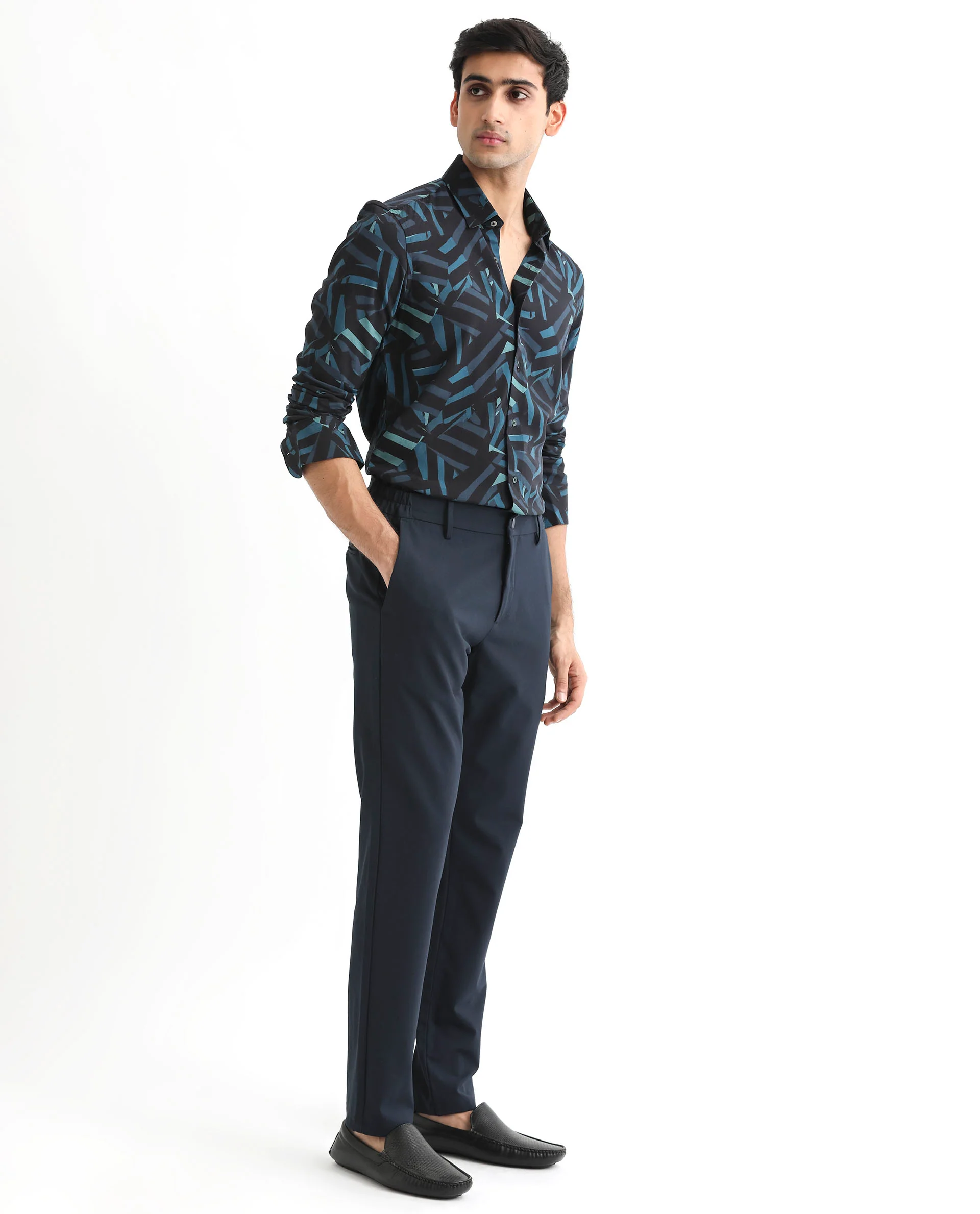 Rare Rabbit Men's Ballet Black Viscose Abstract Print Regular Fit Full Sleeve Collared Shirt - Image 2
