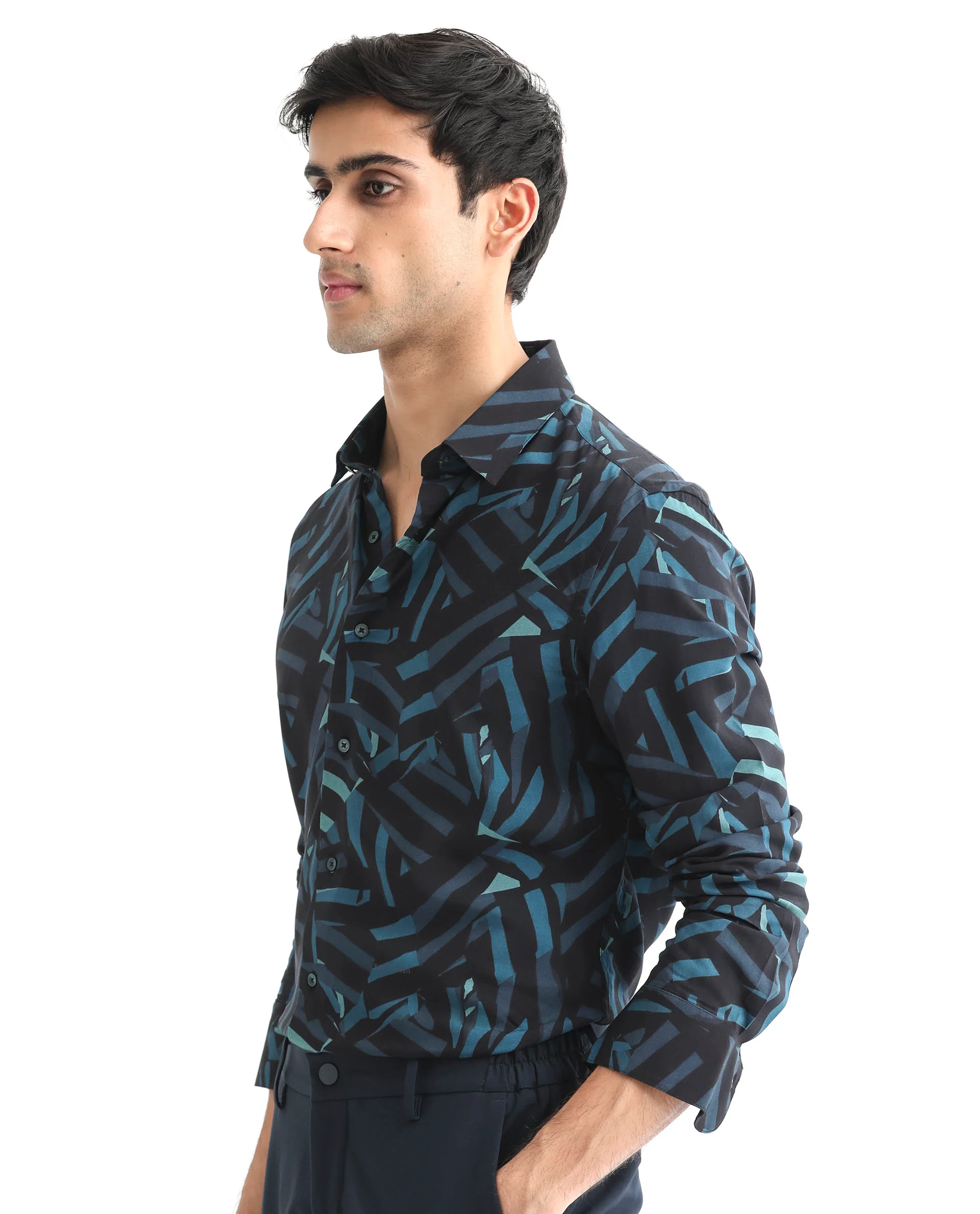 Rare Rabbit Men's Ballet Black Viscose Abstract Print Regular Fit Full Sleeve Collared Shirt - Image 3