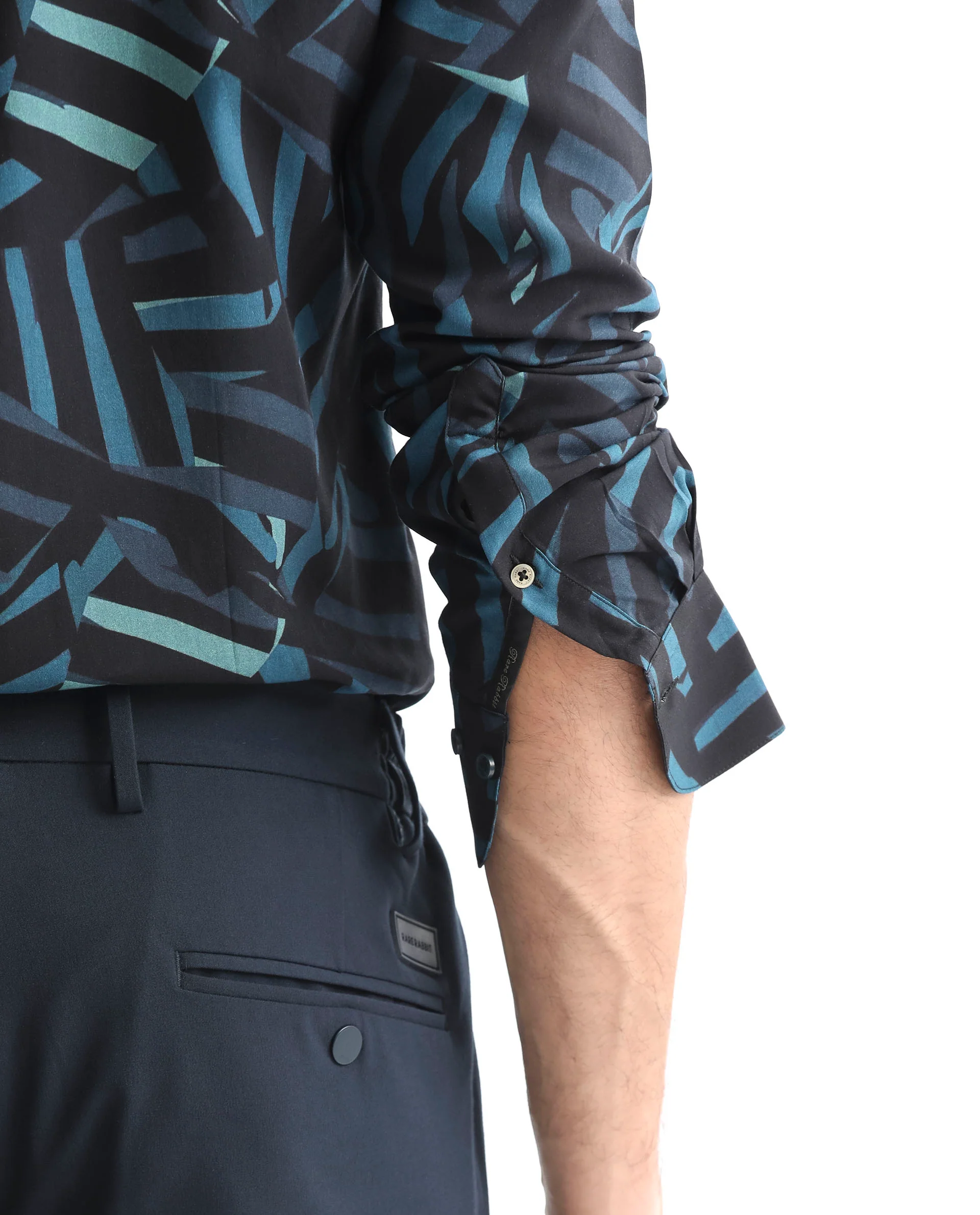 Rare Rabbit Men's Ballet Black Viscose Abstract Print Regular Fit Full Sleeve Collared Shirt - Image 4