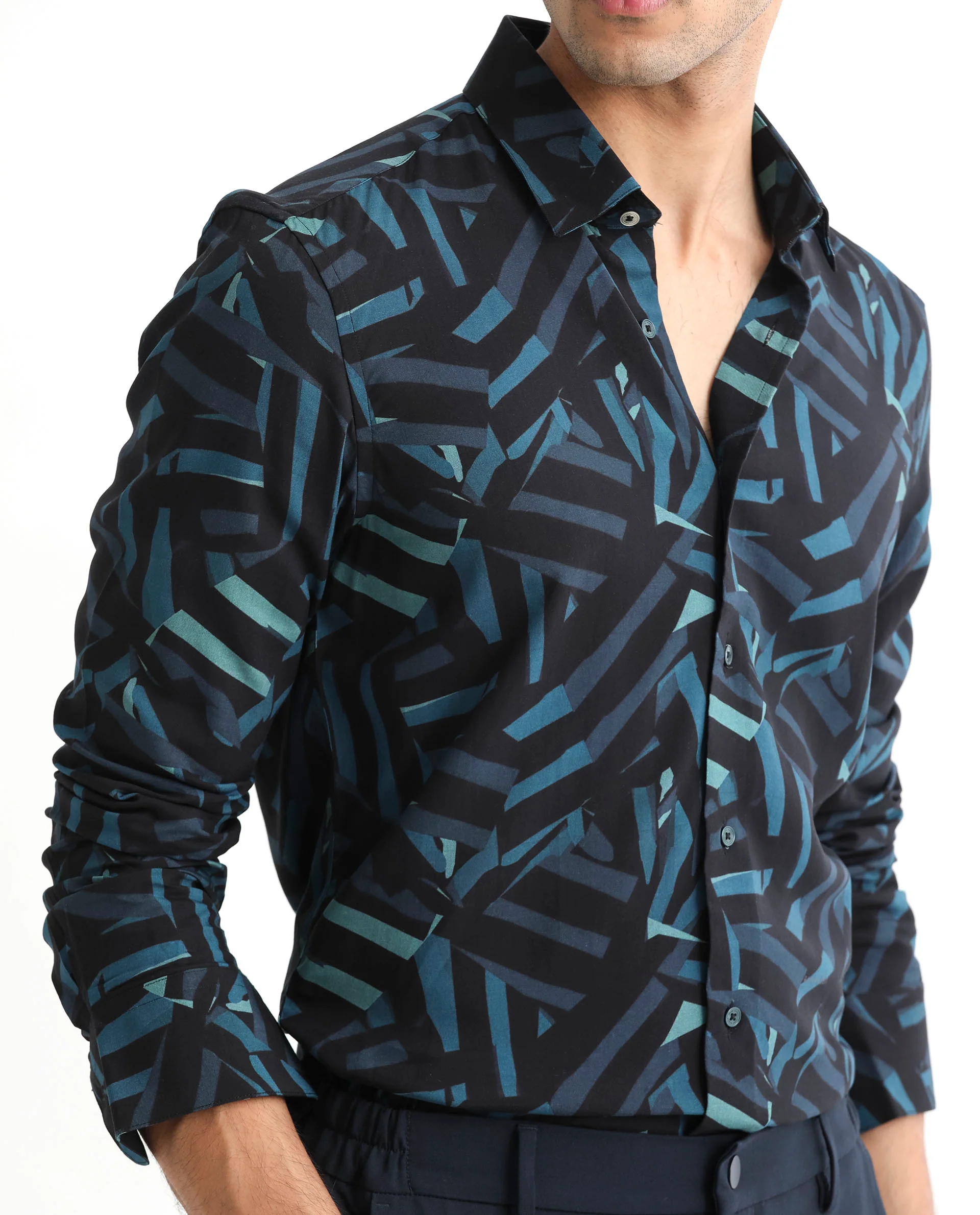 Rare Rabbit Men's Ballet Black Viscose Abstract Print Regular Fit Full Sleeve Collared Shirt - Image 5