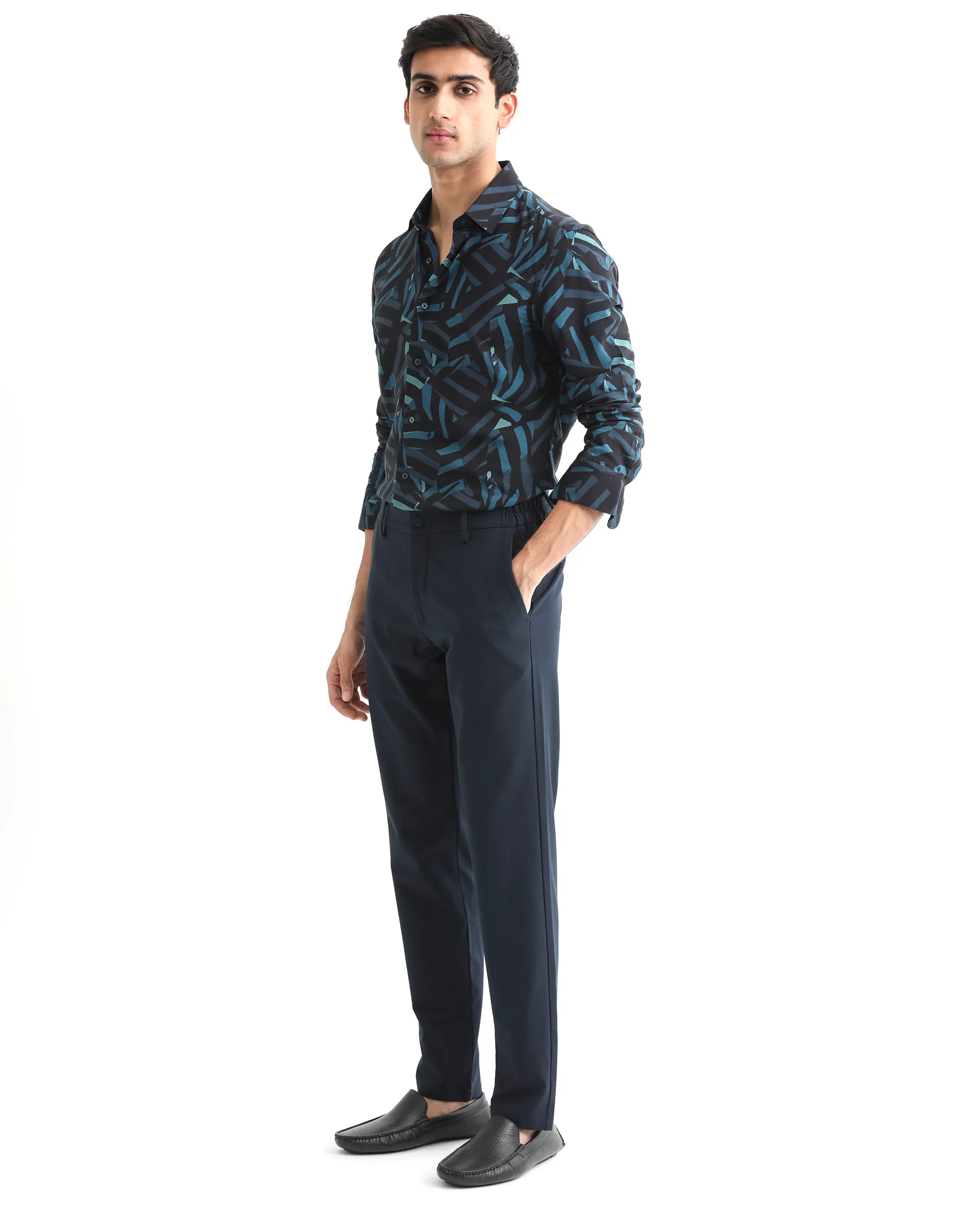 Rare Rabbit Men's Ballet Black Viscose Abstract Print Regular Fit Full Sleeve Collared Shirt - Image 6