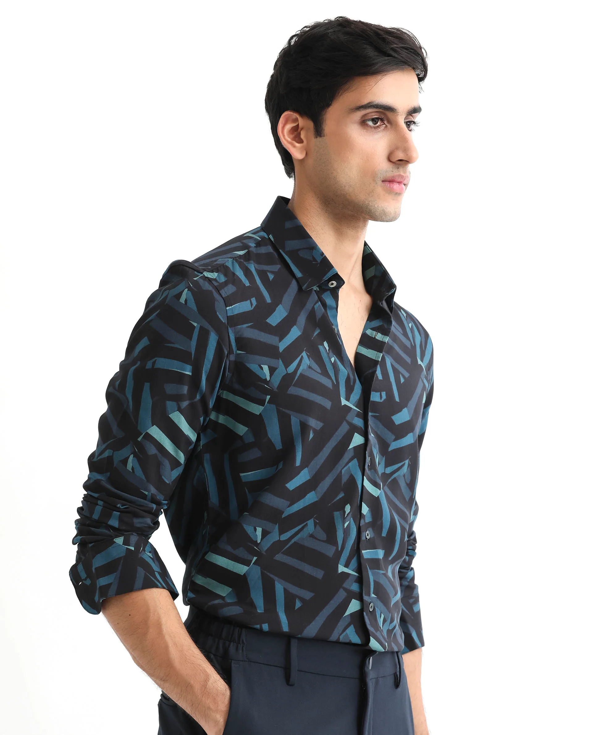 Rare Rabbit Men's Ballet Black Viscose Abstract Print Regular Fit Full Sleeve Collared Shirt - Image 7