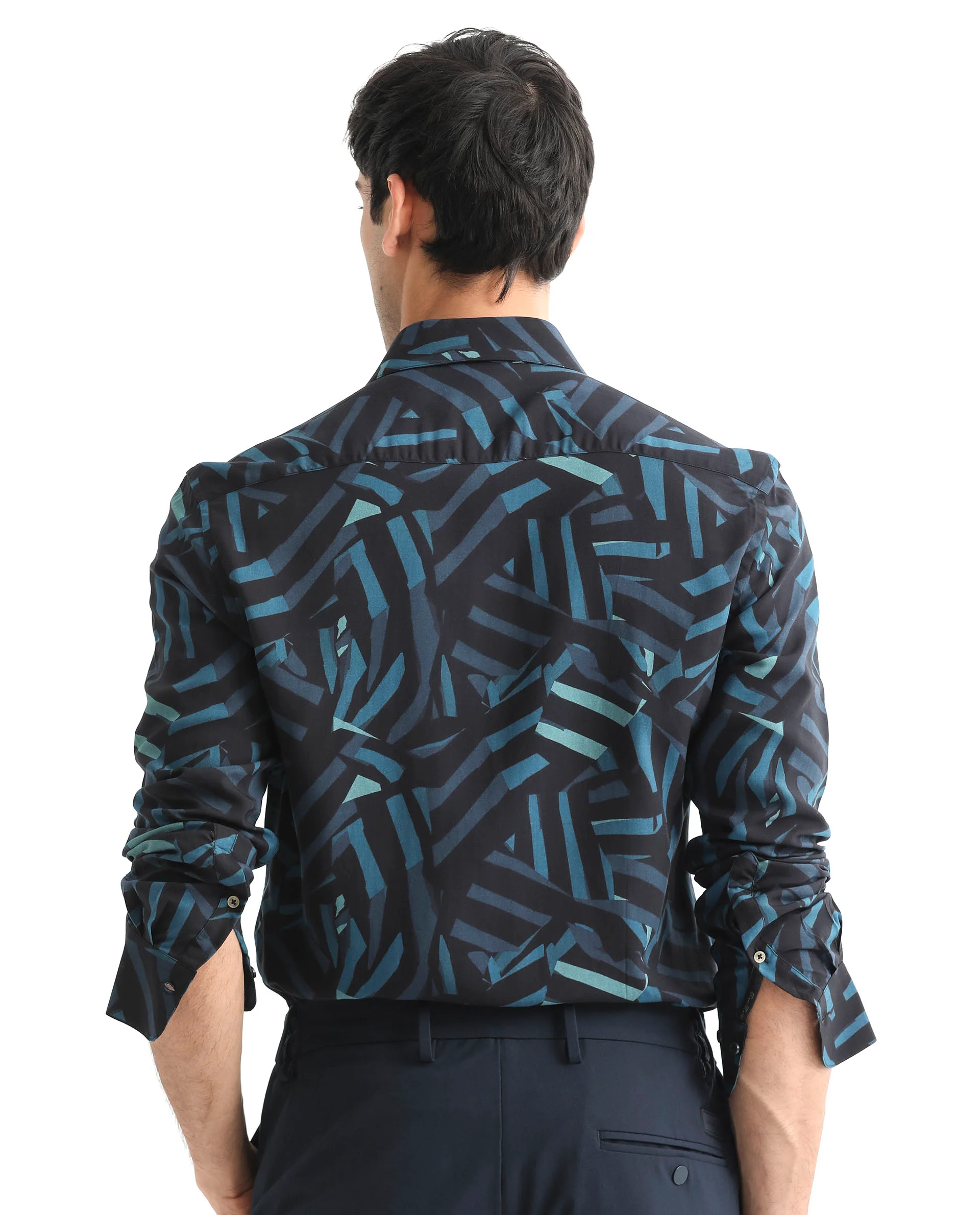 Rare Rabbit Men's Ballet Black Viscose Abstract Print Regular Fit Full Sleeve Collared Shirt - Image 8