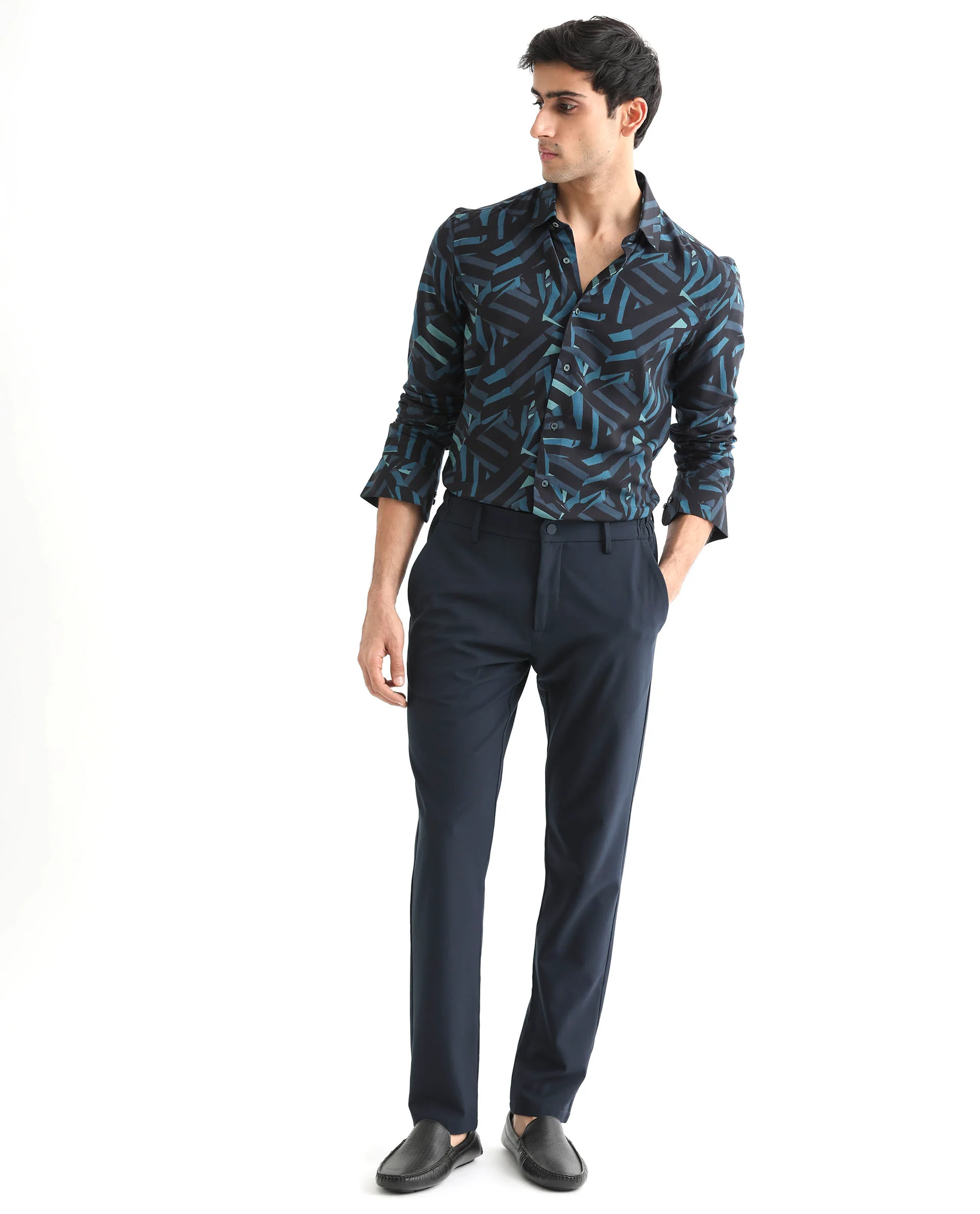 Rare Rabbit Men's Ballet Black Viscose Abstract Print Regular Fit Full Sleeve Collared Shirt - Image 9