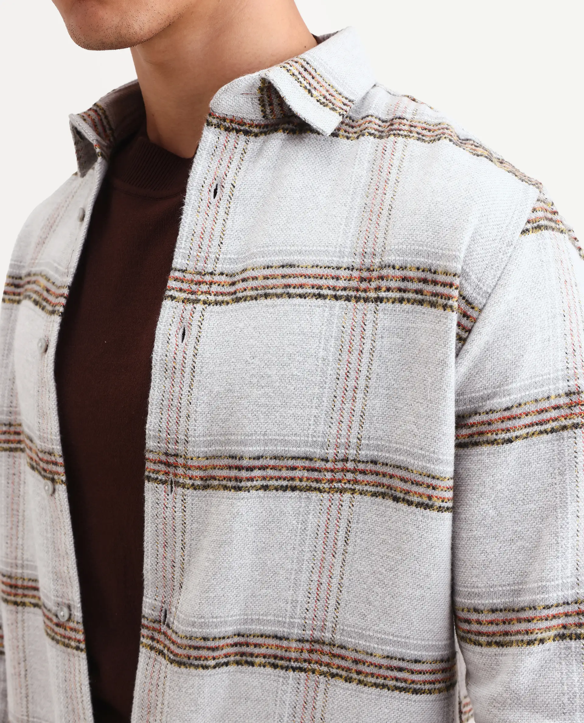 Rare Rabbit Men's Balo Light Grey Cotton Blend Fabric Full Sleeve Spread Collar Regular Fit Checked Shirt - Image 3
