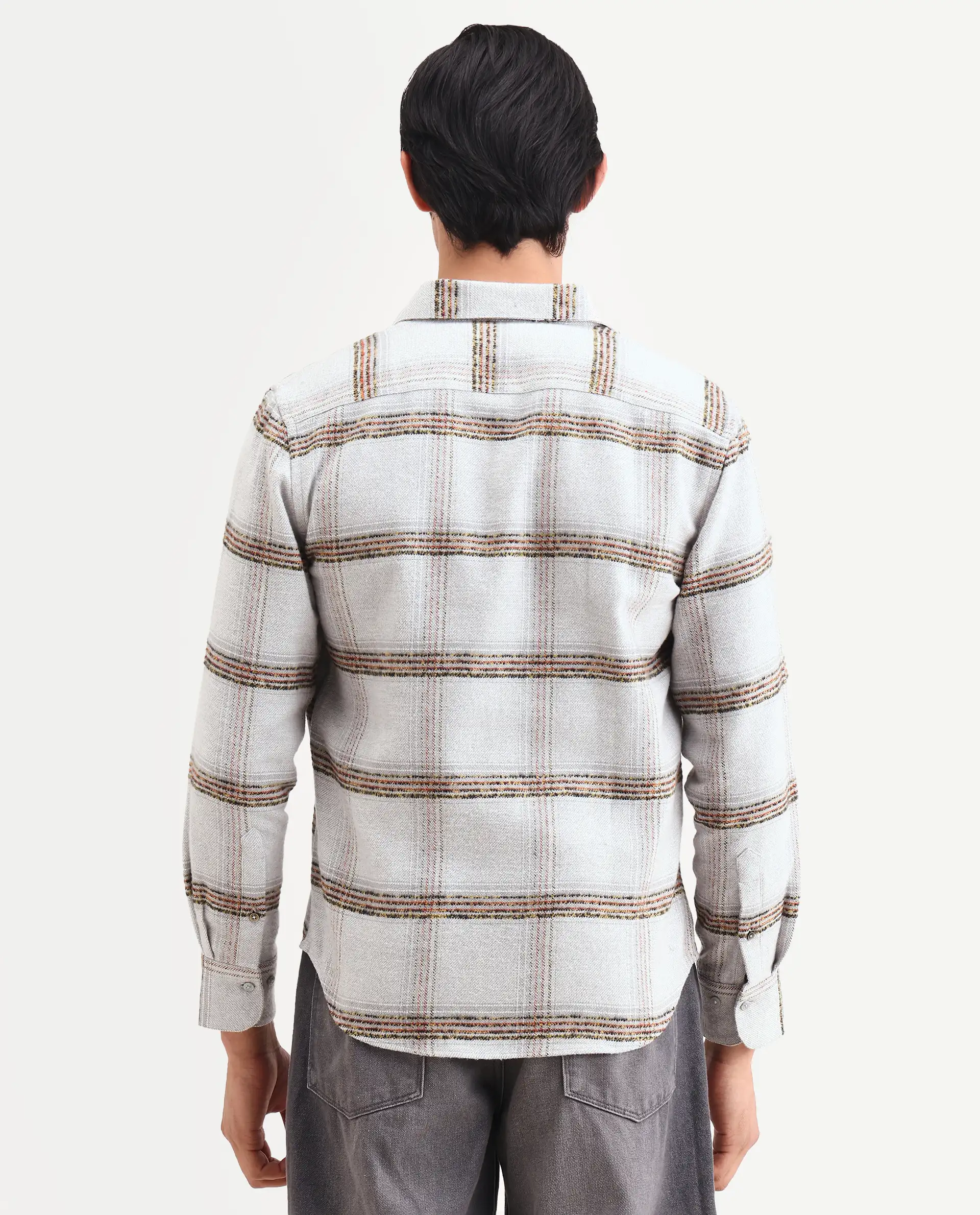 Rare Rabbit Men's Balo Light Grey Cotton Blend Fabric Full Sleeve Spread Collar Regular Fit Checked Shirt - Image 7