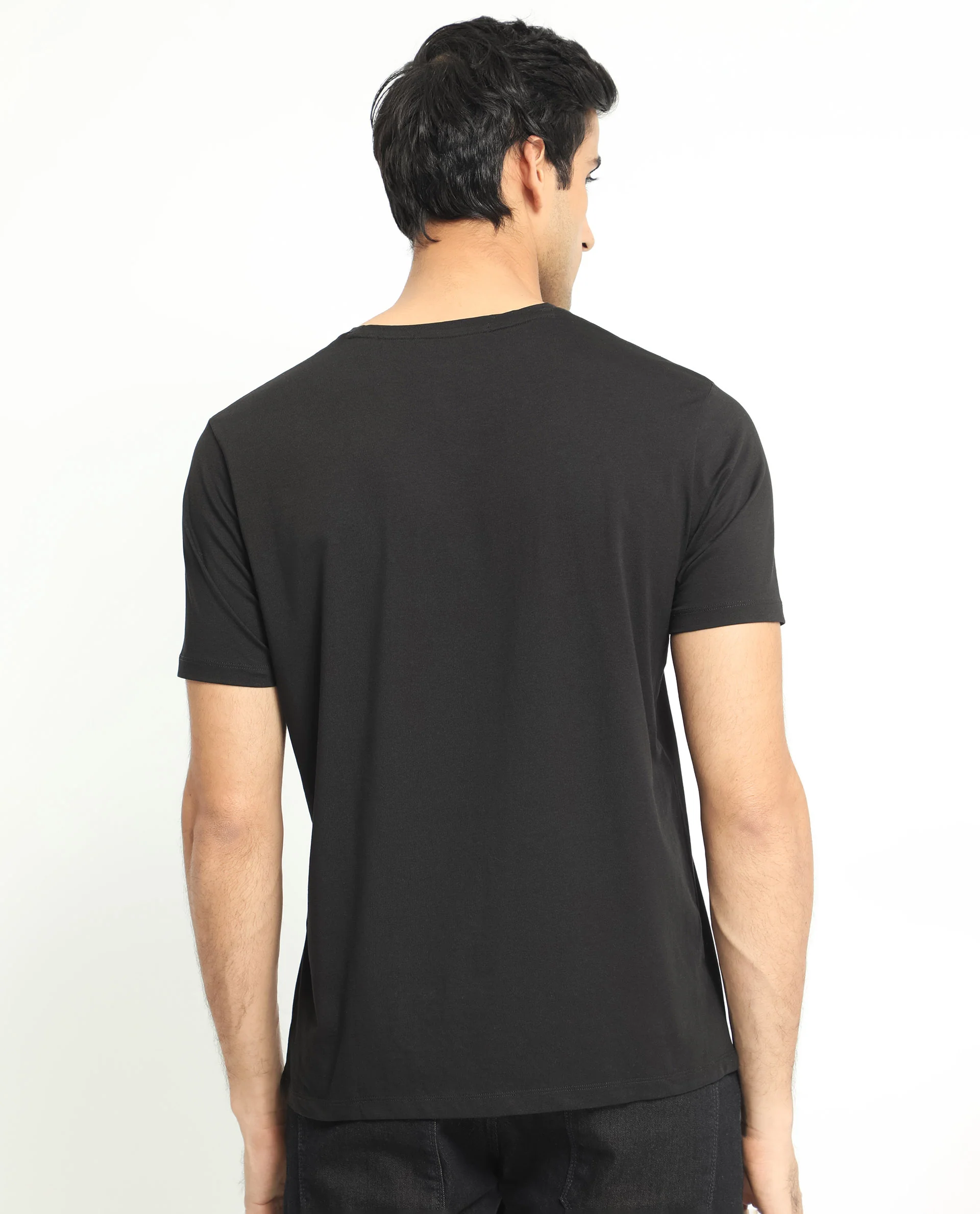 Rare Rabbit Men's Balta Black Cotton Graphic Print Slim Fit Half Sleeve Crew Neck T-Shirt - Image 11