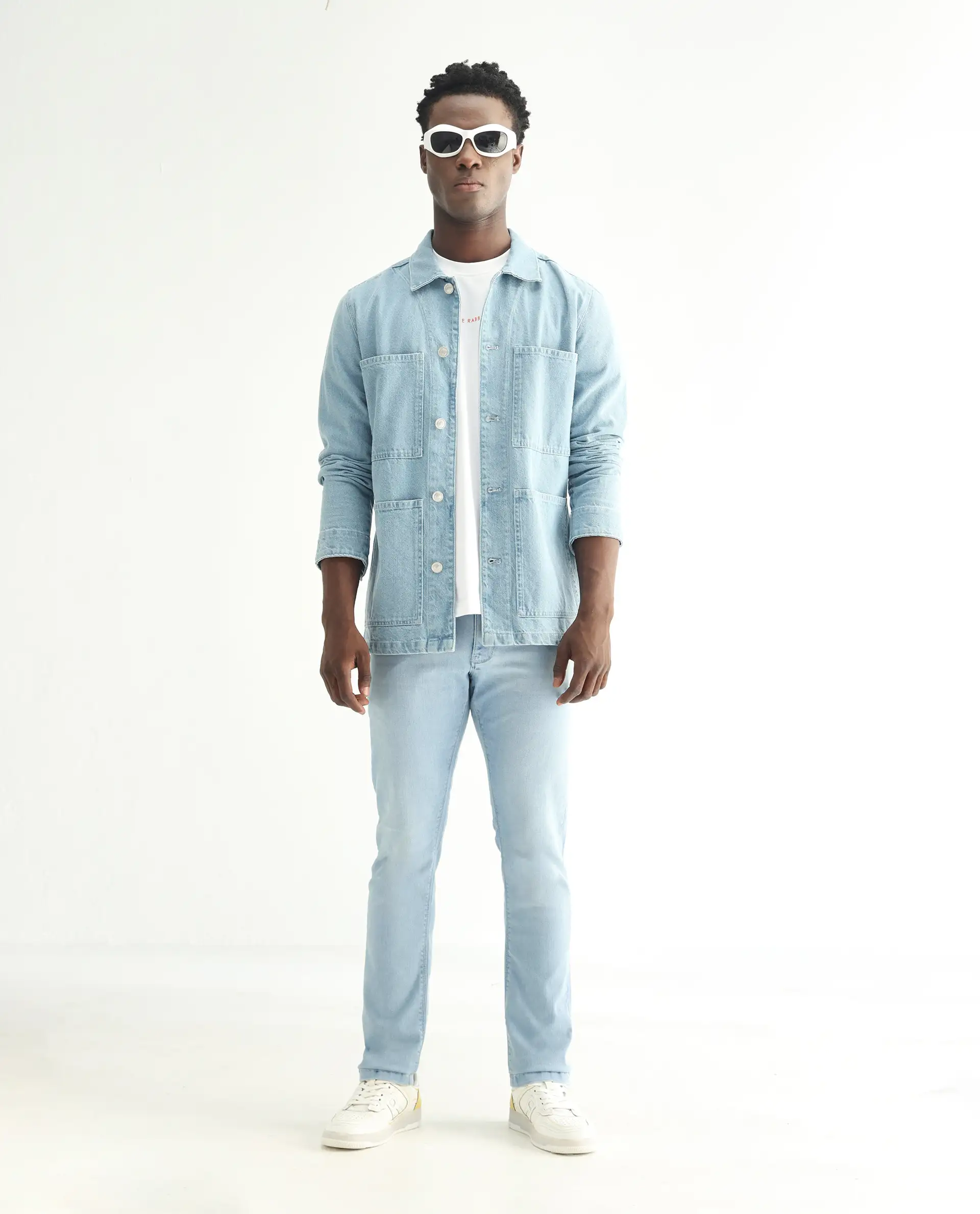 Rare Rabbit Men's Baltoy Blue Cotton Plain Hawk Slim Fit Jeans