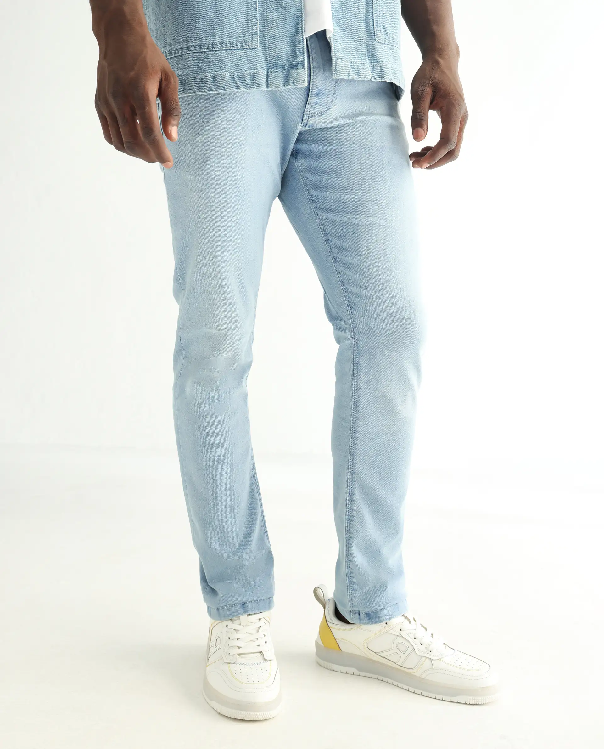 Rare Rabbit Men's Baltoy Blue Cotton Plain Hawk Slim Fit Jeans - Image 7