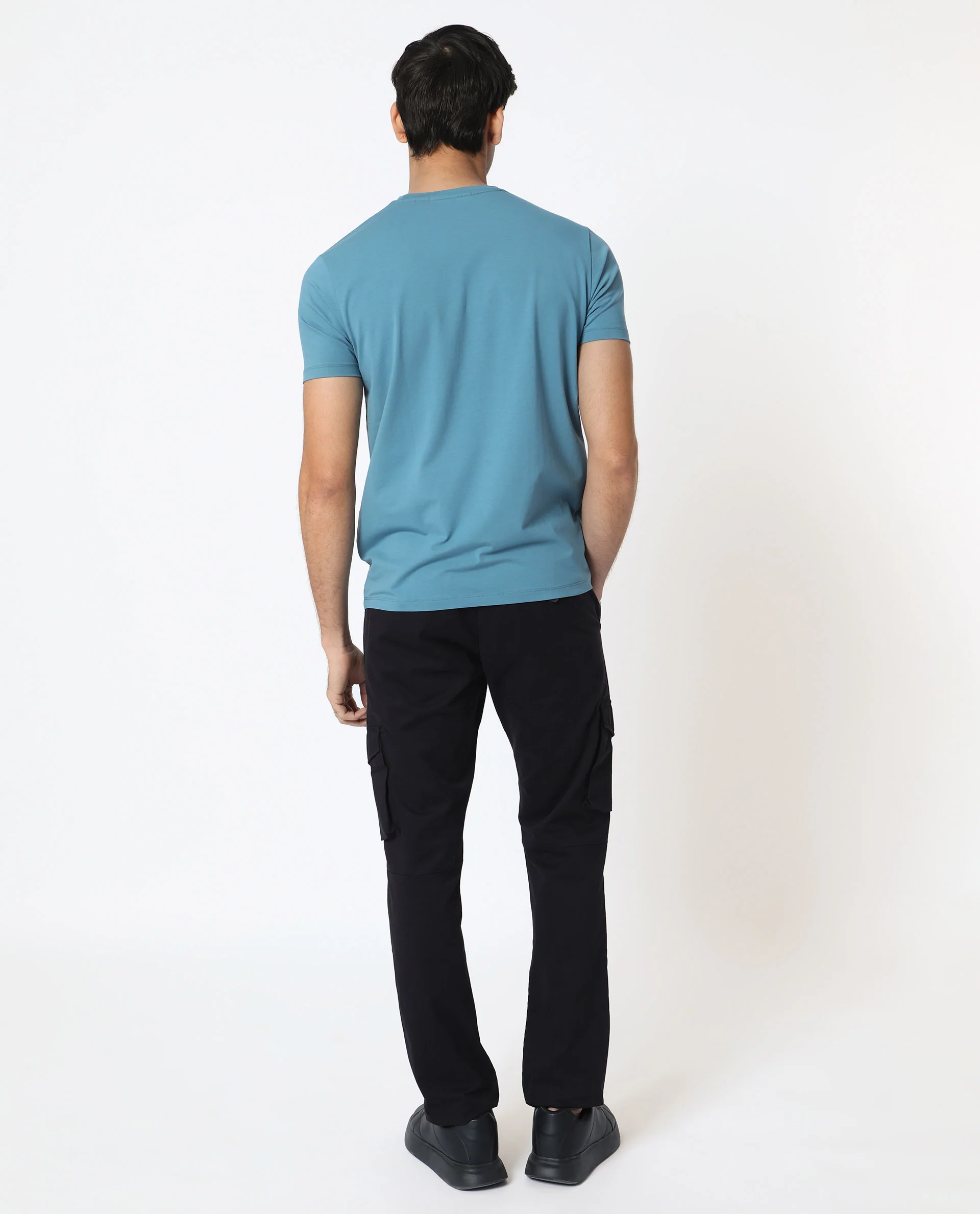 Rare Rabbit Men's Banday Blue Cotton Graphic Print Slim Fit Half Sleeve Crew Neck T-Shirt - Image 11