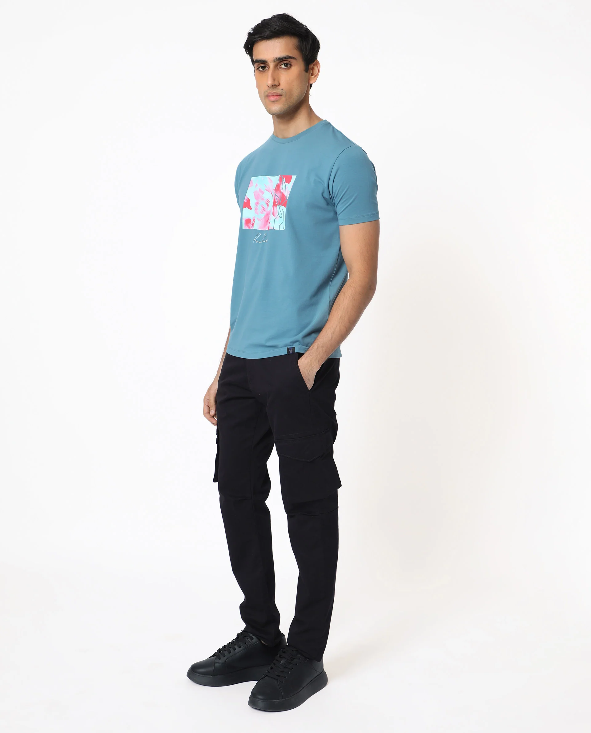 Rare Rabbit Men's Banday Blue Cotton Graphic Print Slim Fit Half Sleeve Crew Neck T-Shirt - Image 8
