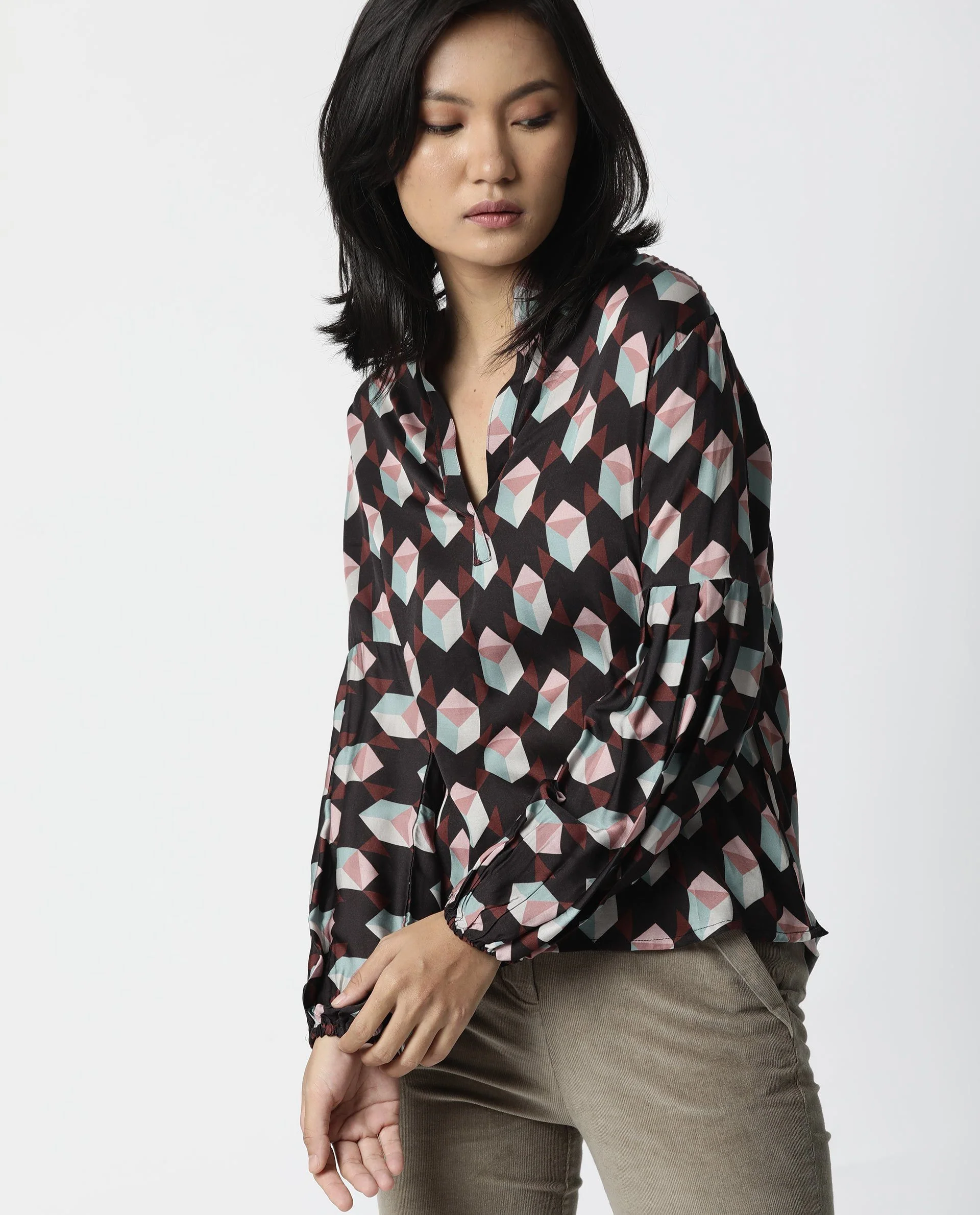 Rareism Women Bandit Brown Top Full Sleeves Printed - Image 2