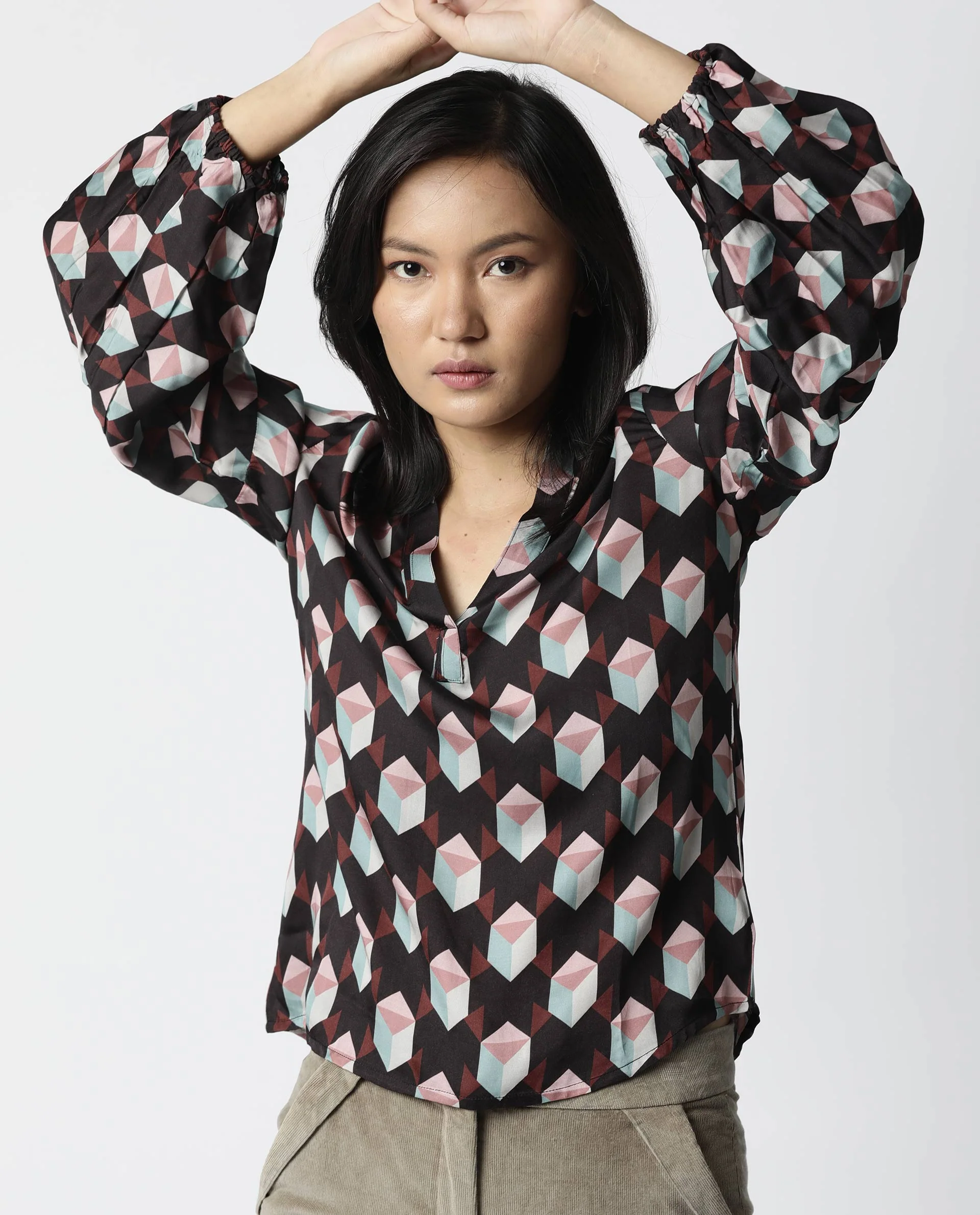 Rareism Women Bandit Brown Top Full Sleeves Printed - Image 4