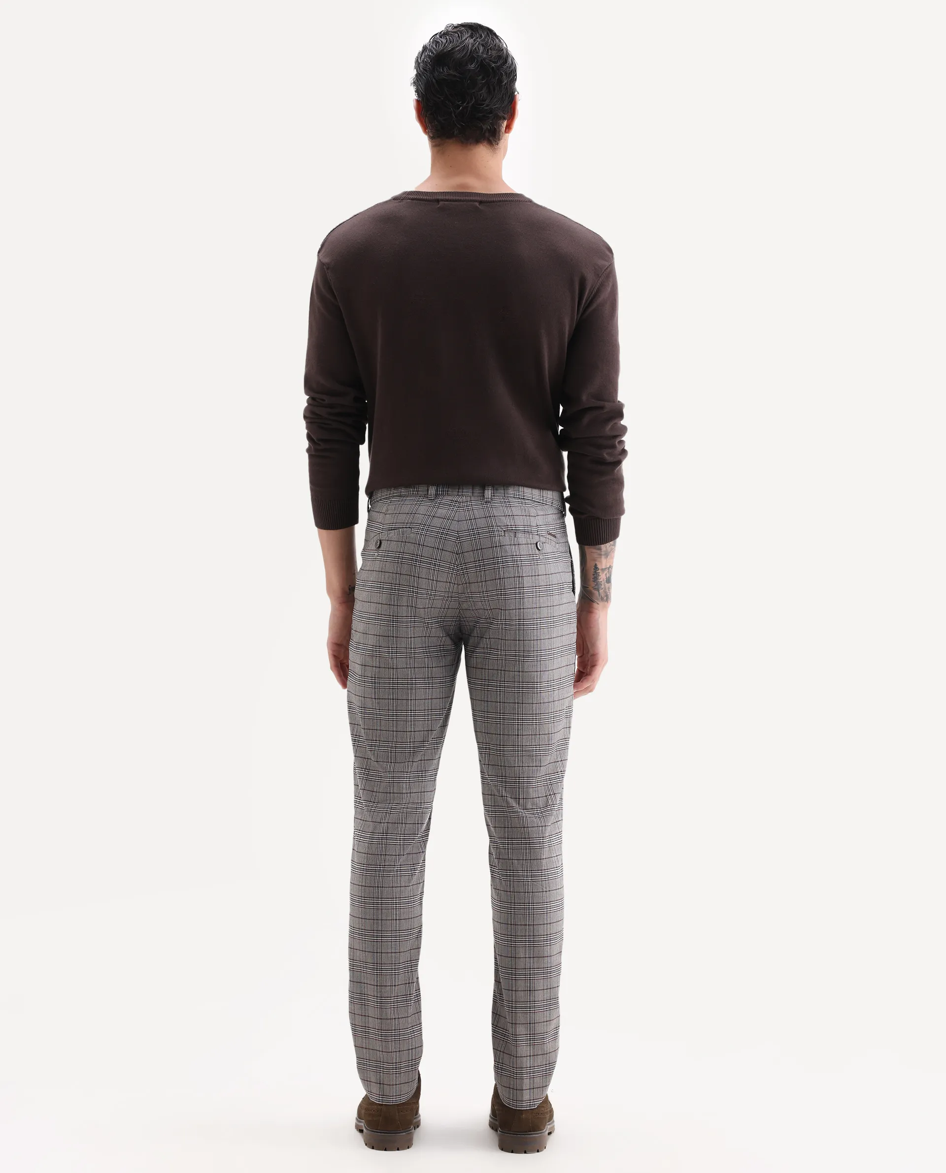 Rare Rabbit Men's Bandon Grey Cotton Blend Checked Print Regular Fit Trouser - Image 7