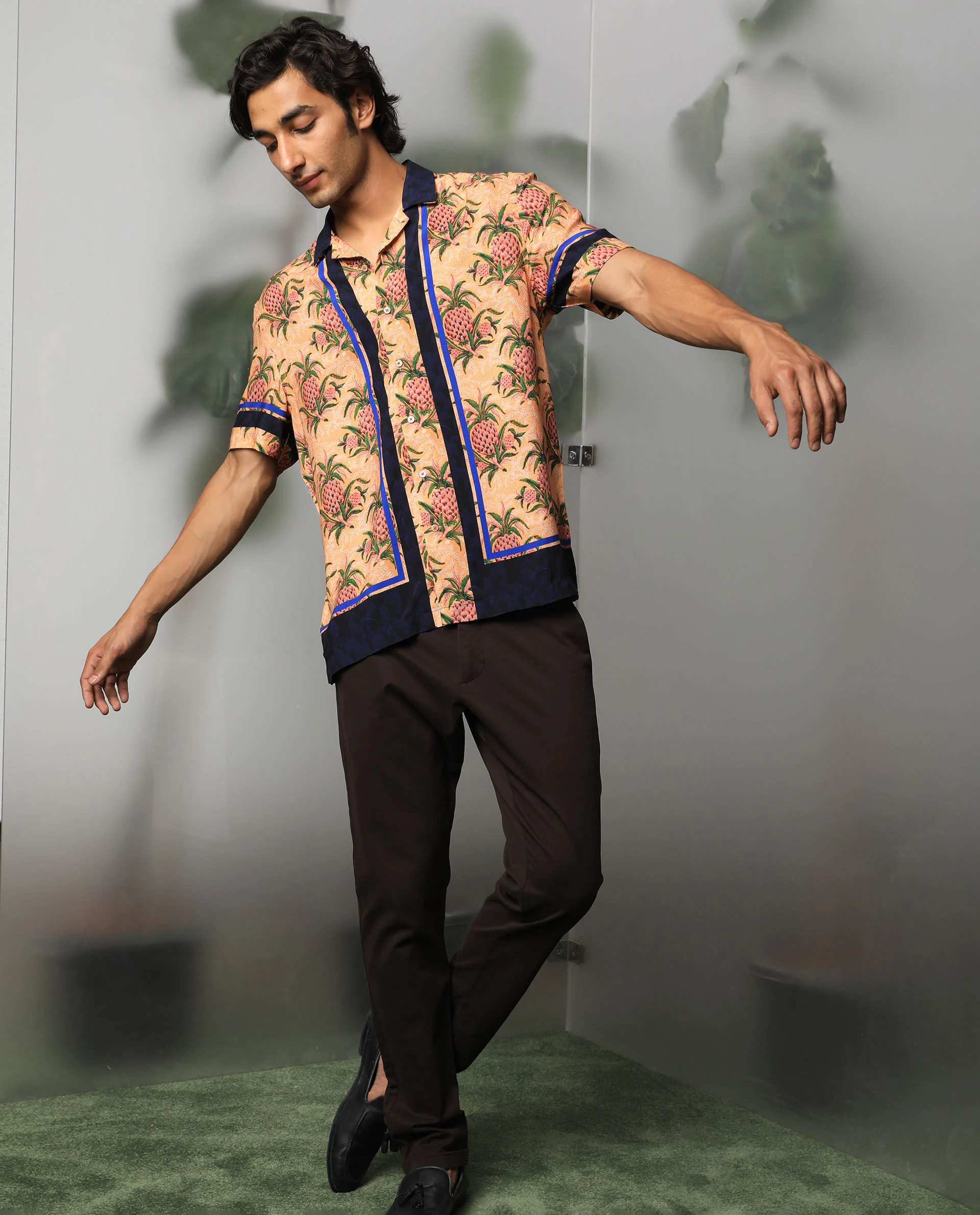 Rare Rabbit Men's Banes Beige Viscose Floral Print Regular Fit Half Sleeve Cuban Collar Shirt - Image 7
