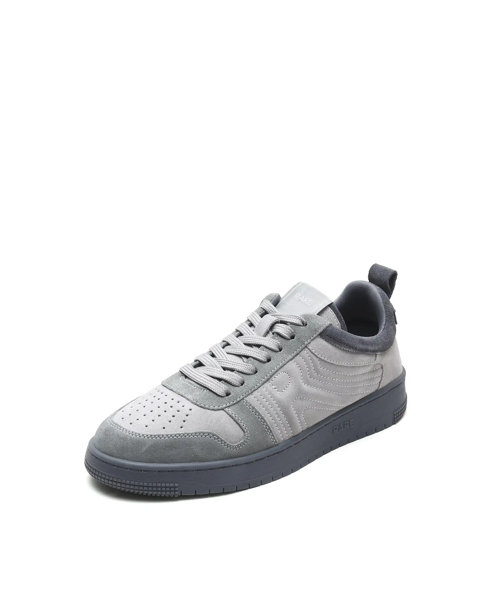 Rarez Men's Banes Light Grey Genuine Suede Leather Low-Top Lace Up Sneaker Shoes - Image 3