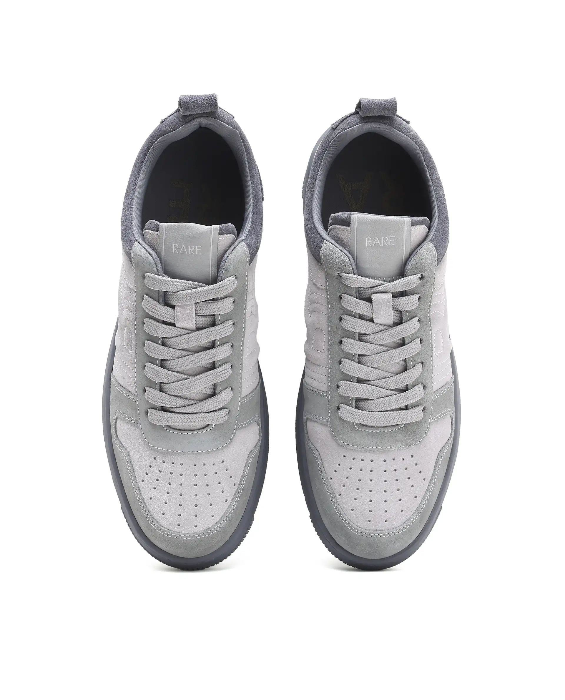 Rarez Men's Banes Light Grey Genuine Suede Leather Low-Top Lace Up Sneaker Shoes - Image 6