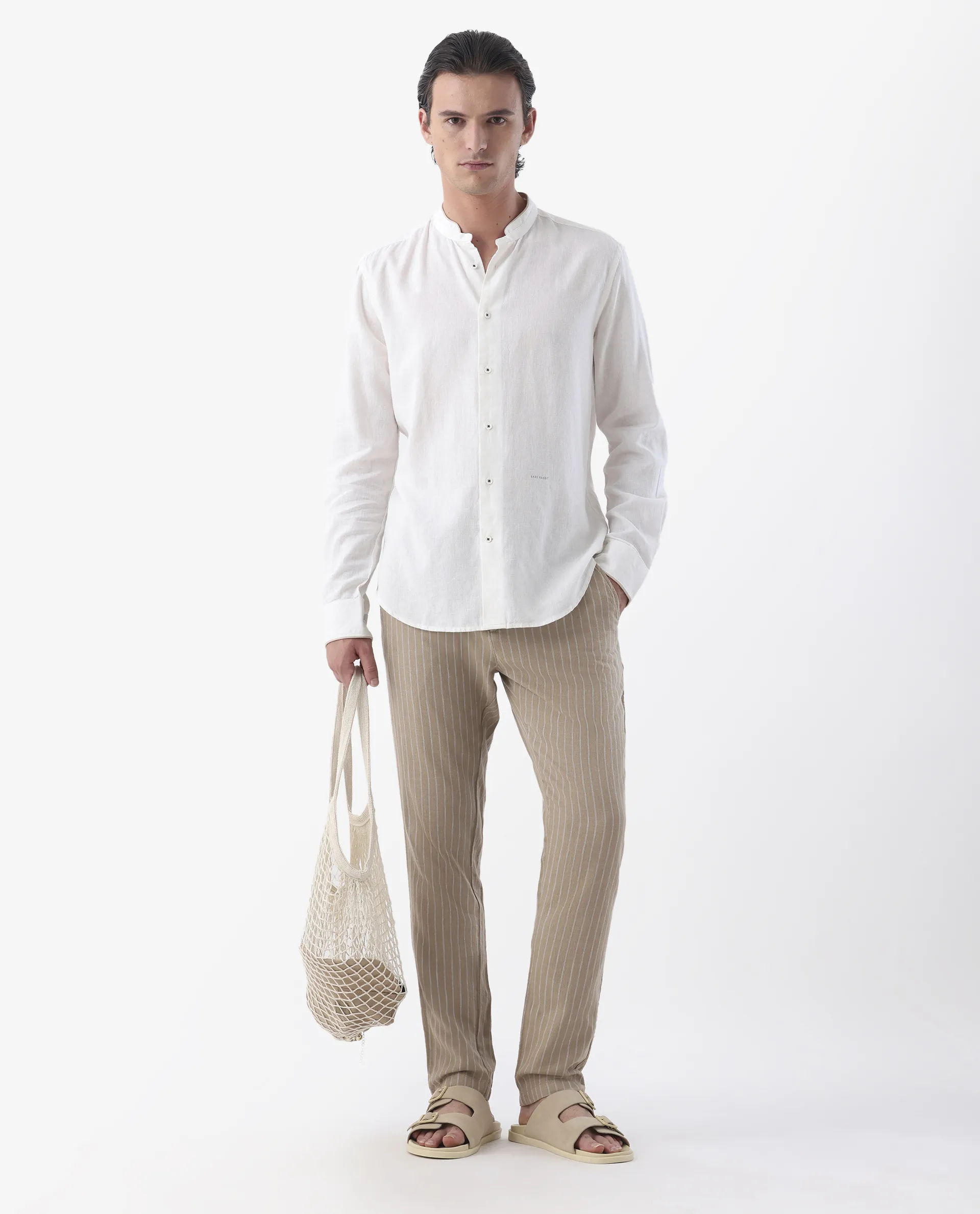 Rare Rabbit Men's Banet- Beige Linen Blend Plain Regular Fit Trouser
