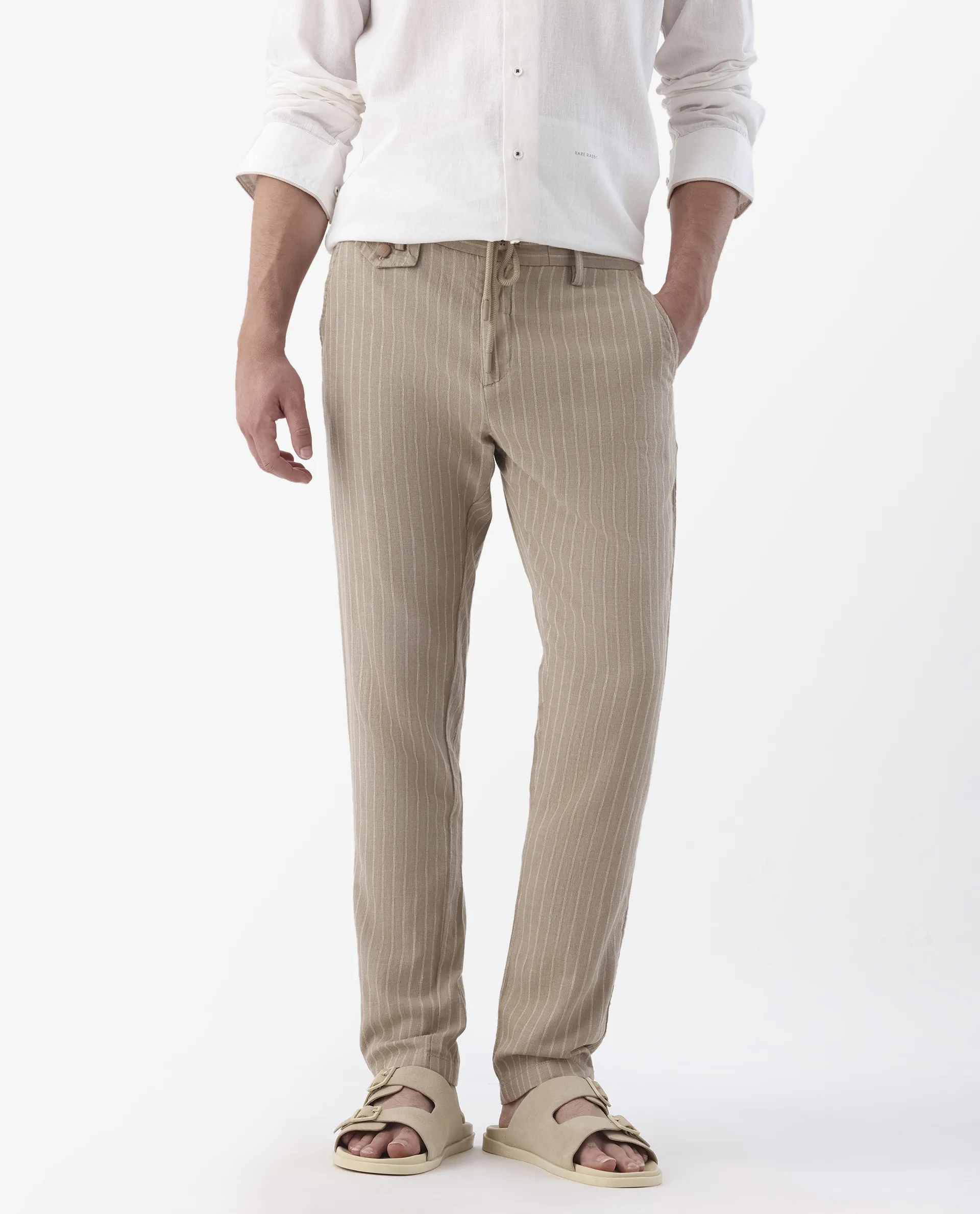 Rare Rabbit Men's Banet- Beige Linen Blend Plain Regular Fit Trouser - Image 2