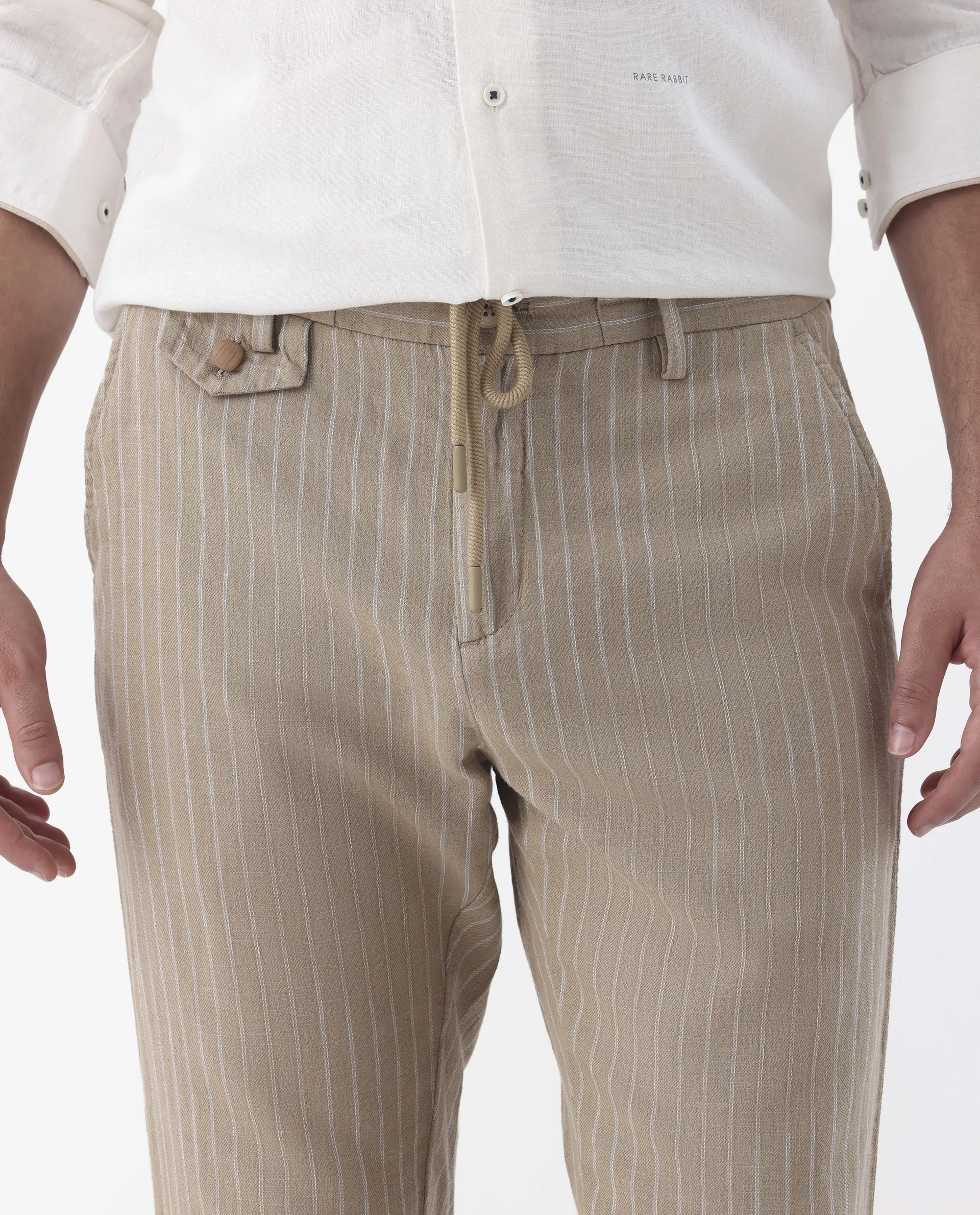 Rare Rabbit Men's Banet- Beige Linen Blend Plain Regular Fit Trouser - Image 4
