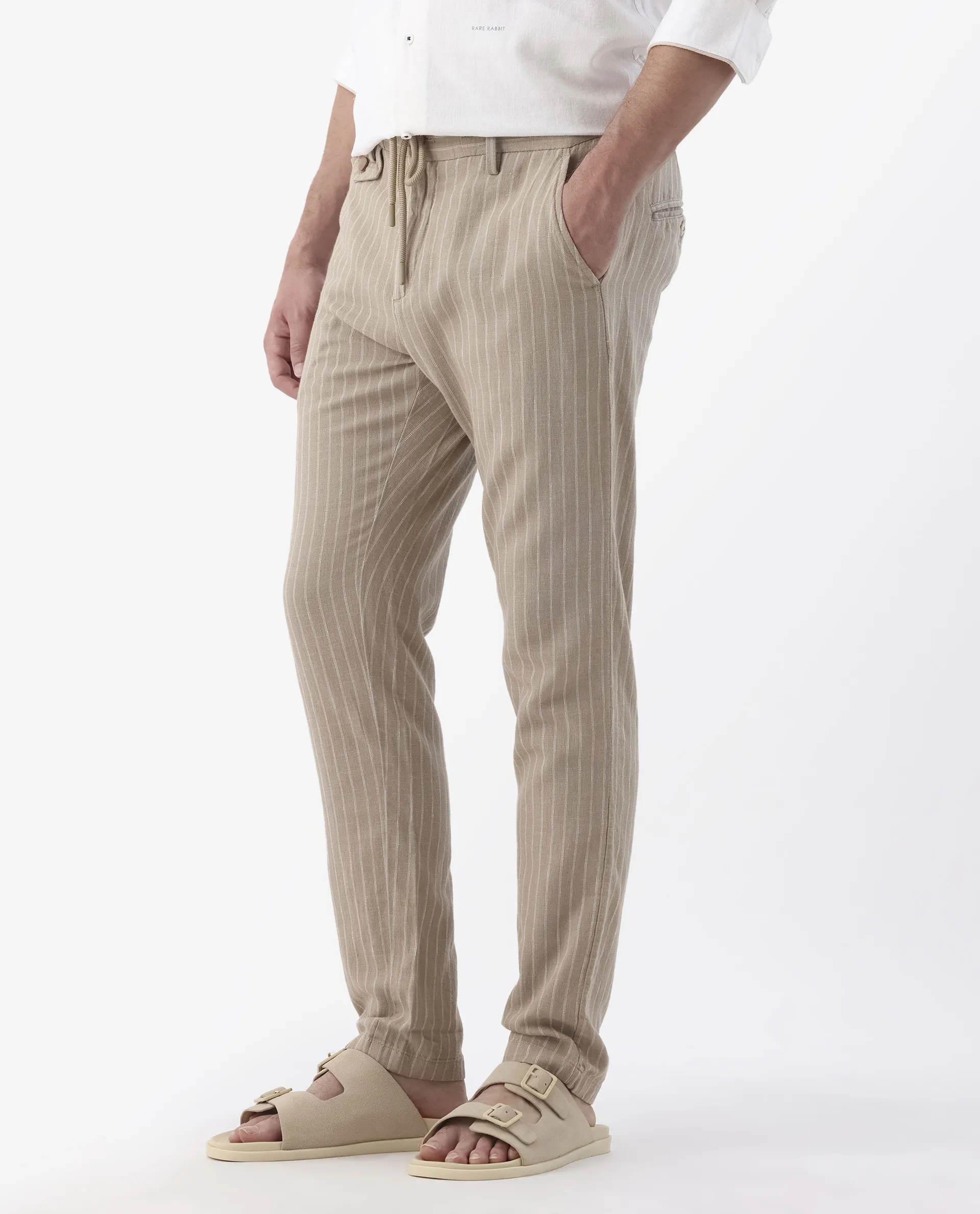 Rare Rabbit Men's Banet- Beige Linen Blend Plain Regular Fit Trouser - Image 5