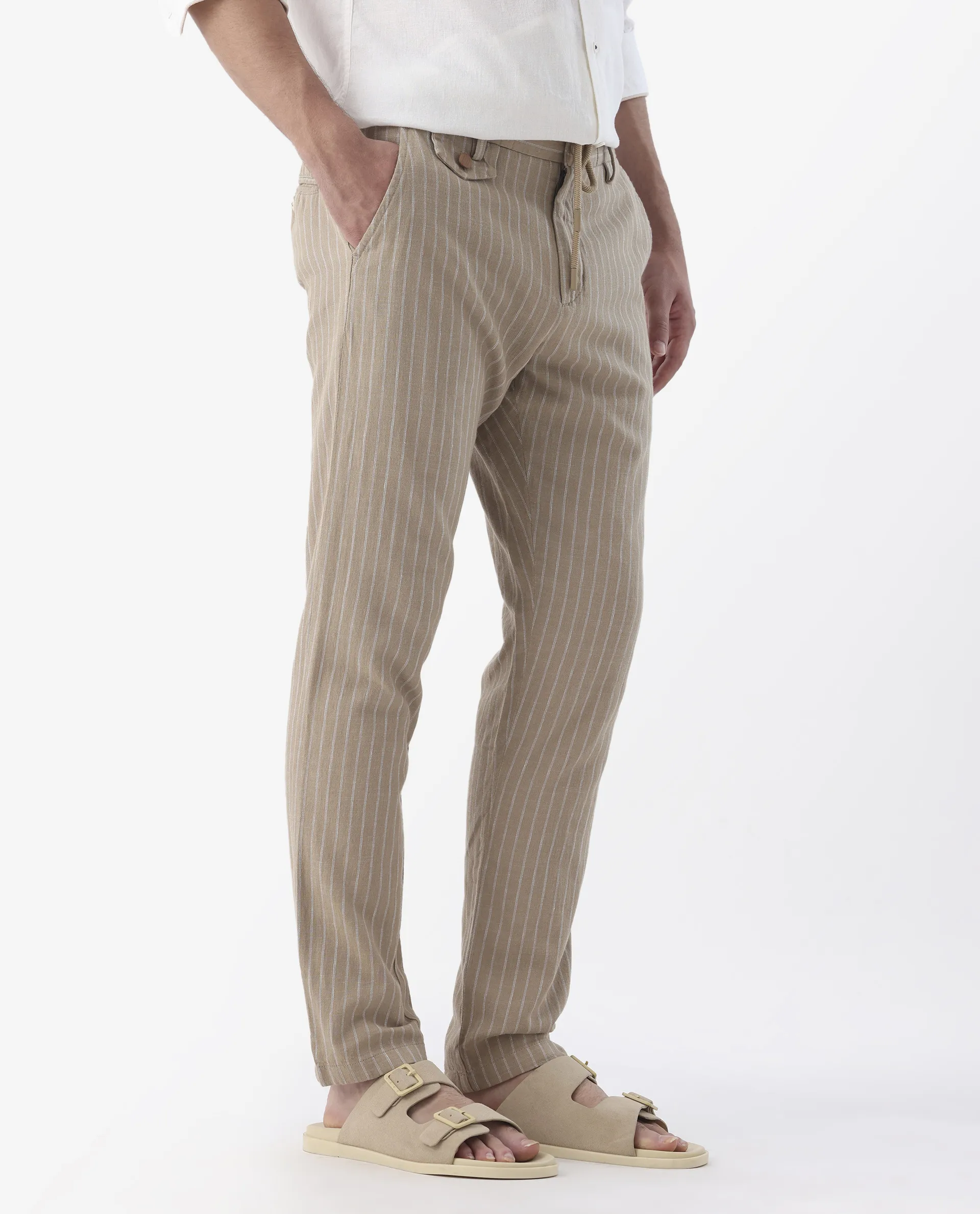 Rare Rabbit Men's Banet- Beige Linen Blend Plain Regular Fit Trouser - Image 6