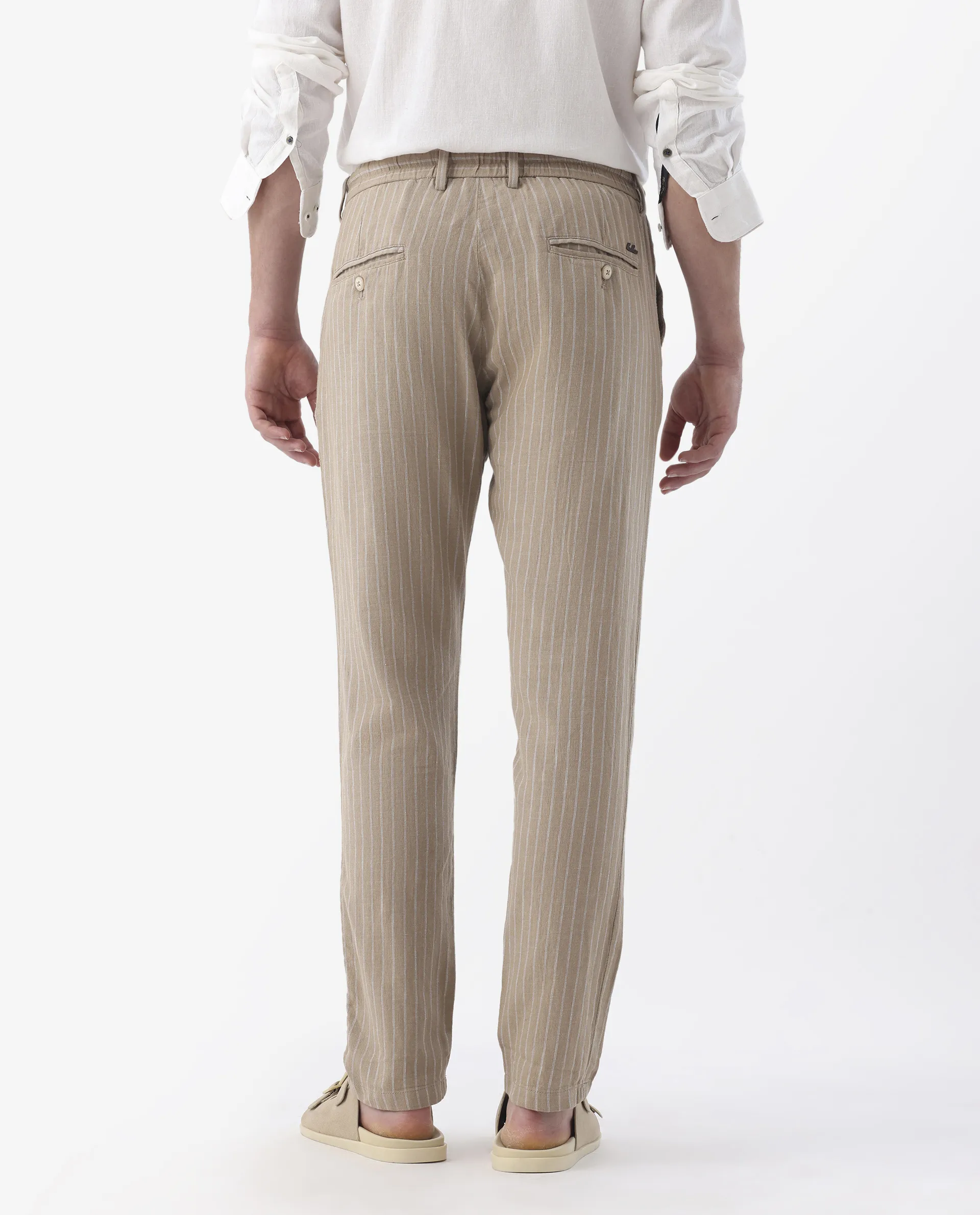 Rare Rabbit Men's Banet- Beige Linen Blend Plain Regular Fit Trouser - Image 8