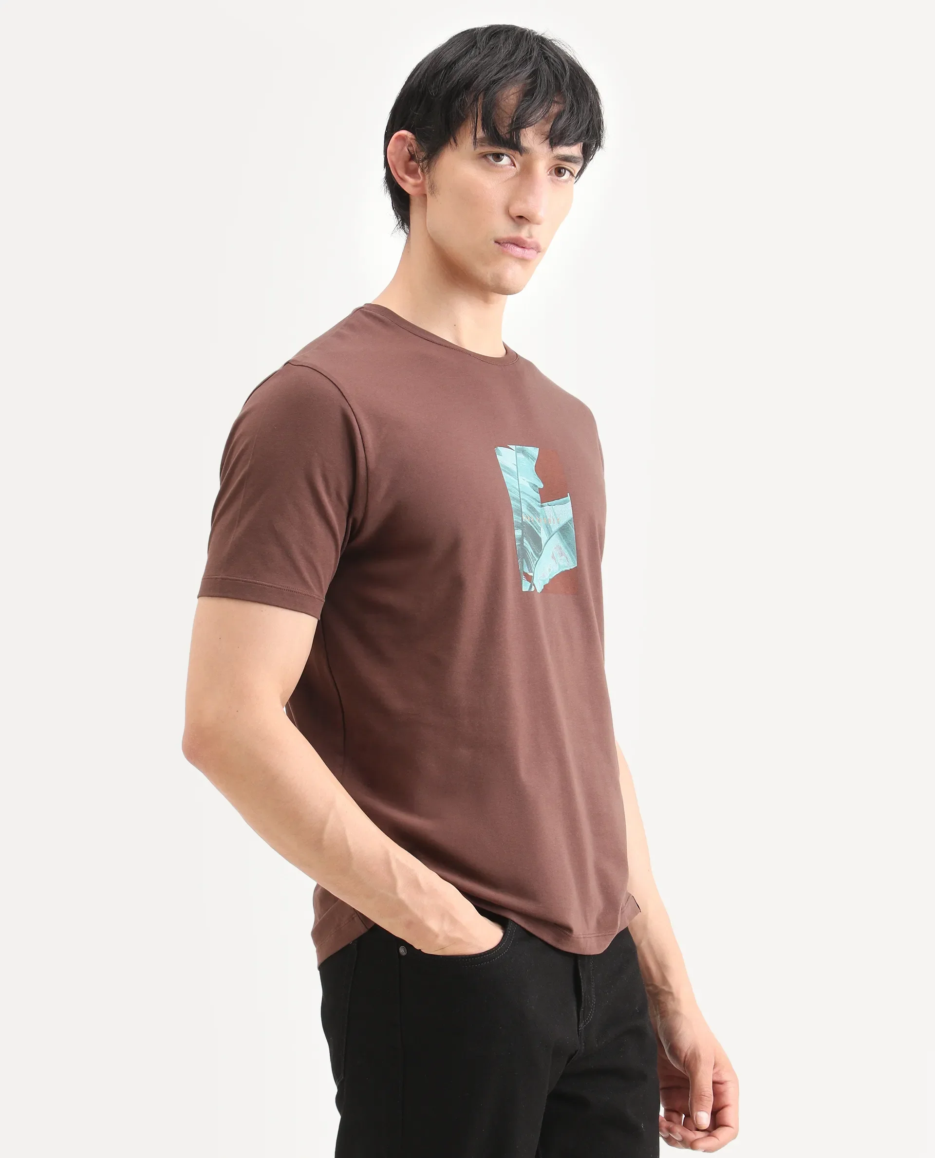 Rare Rabbit Men's Banna Dark Brown Cotton Blend Fabric Half Sleeve Crew Neck Regular Fit Graphic Print T-Shirt - Image 6