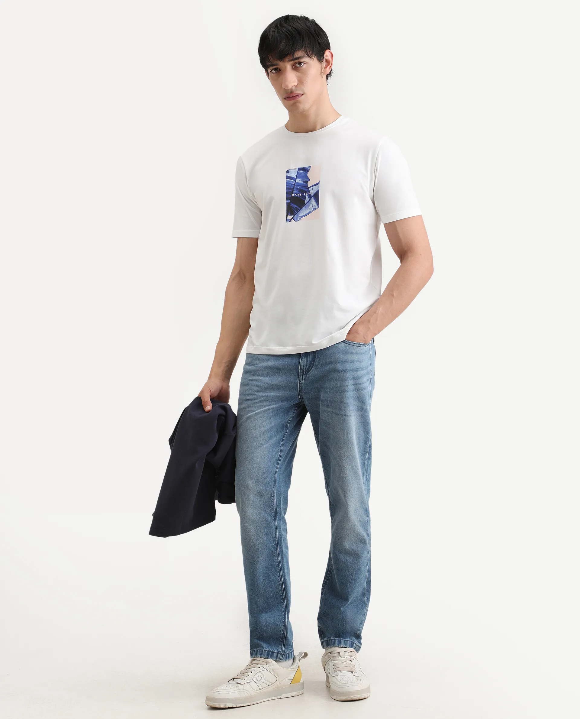 Rare Rabbit Men's Banna Off White Cotton Blend Fabric Half Sleeve Crew Neck Regular Fit Graphic Print T-Shirt - Image 2