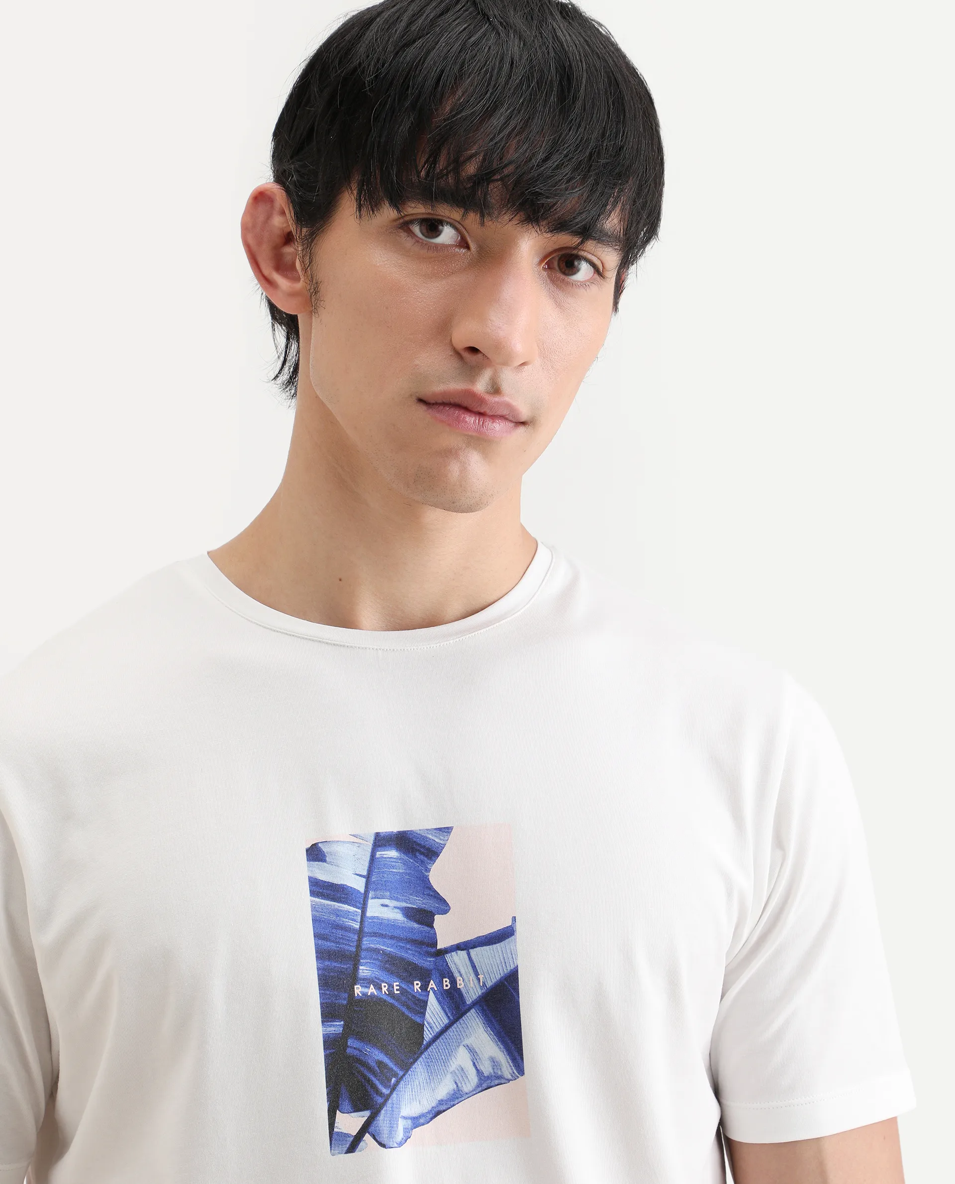 Rare Rabbit Men's Banna Off White Cotton Blend Fabric Half Sleeve Crew Neck Regular Fit Graphic Print T-Shirt - Image 3