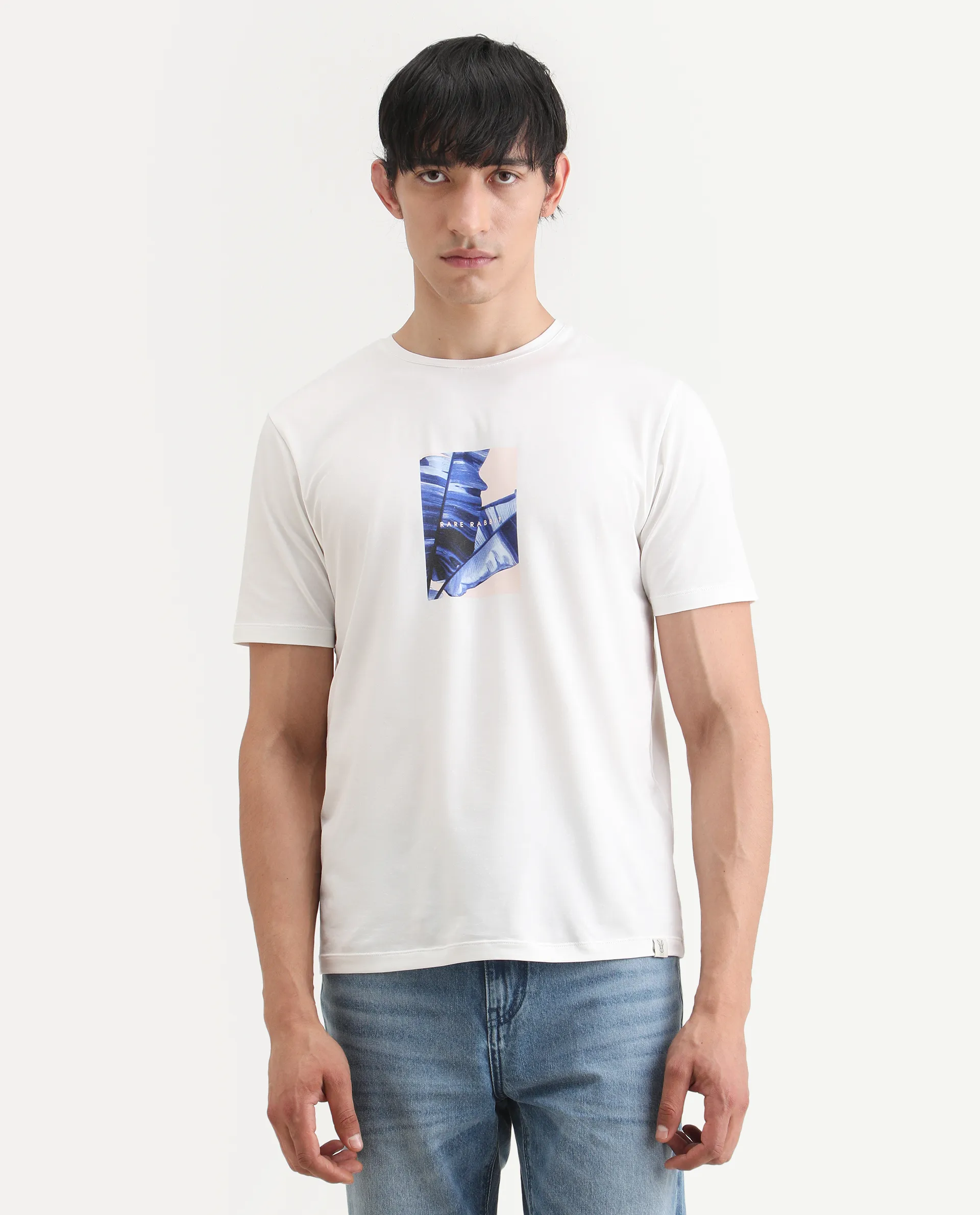 Rare Rabbit Men's Banna Off White Cotton Blend Fabric Half Sleeve Crew Neck Regular Fit Graphic Print T-Shirt - Image 4