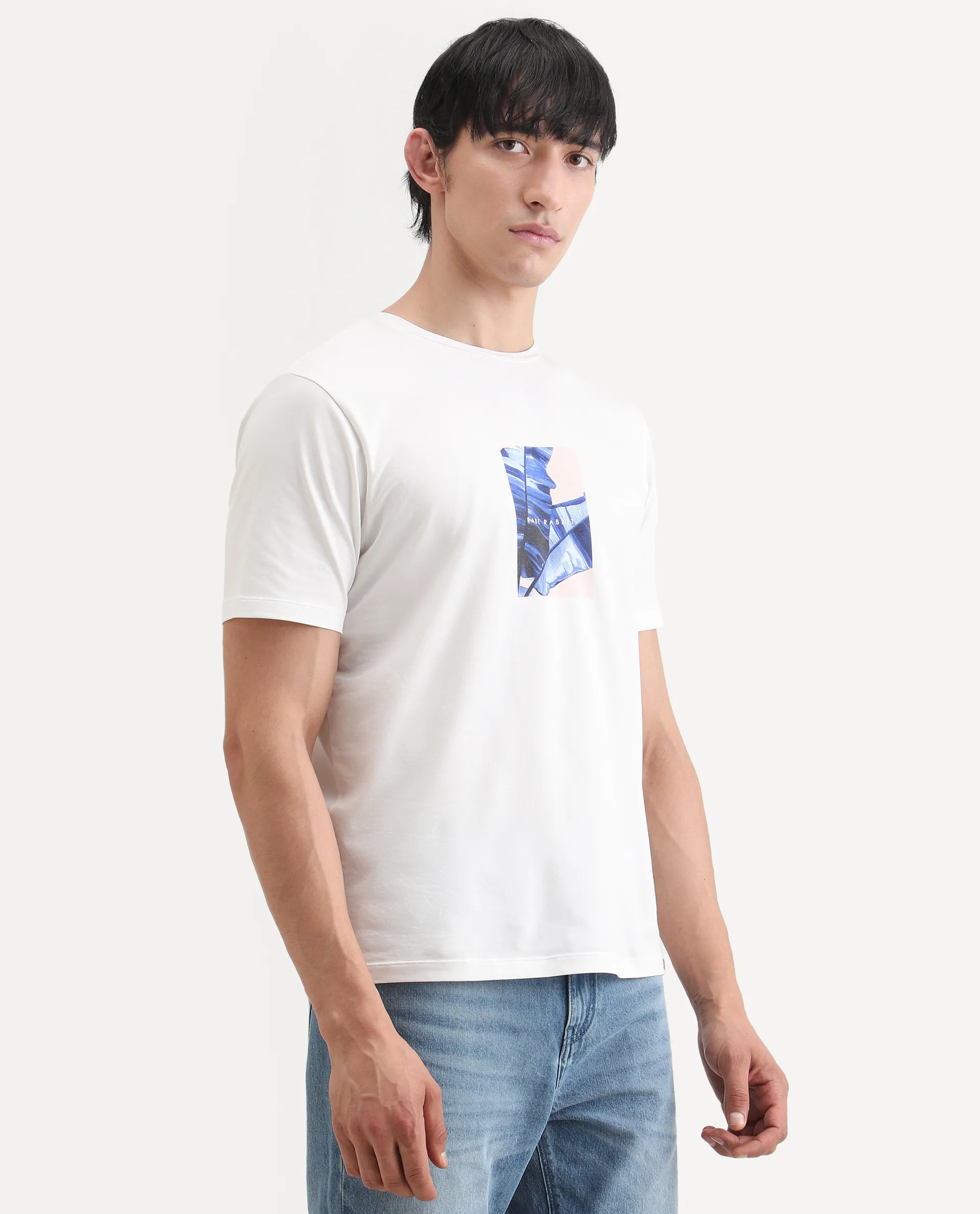Rare Rabbit Men's Banna Off White Cotton Blend Fabric Half Sleeve Crew Neck Regular Fit Graphic Print T-Shirt - Image 6