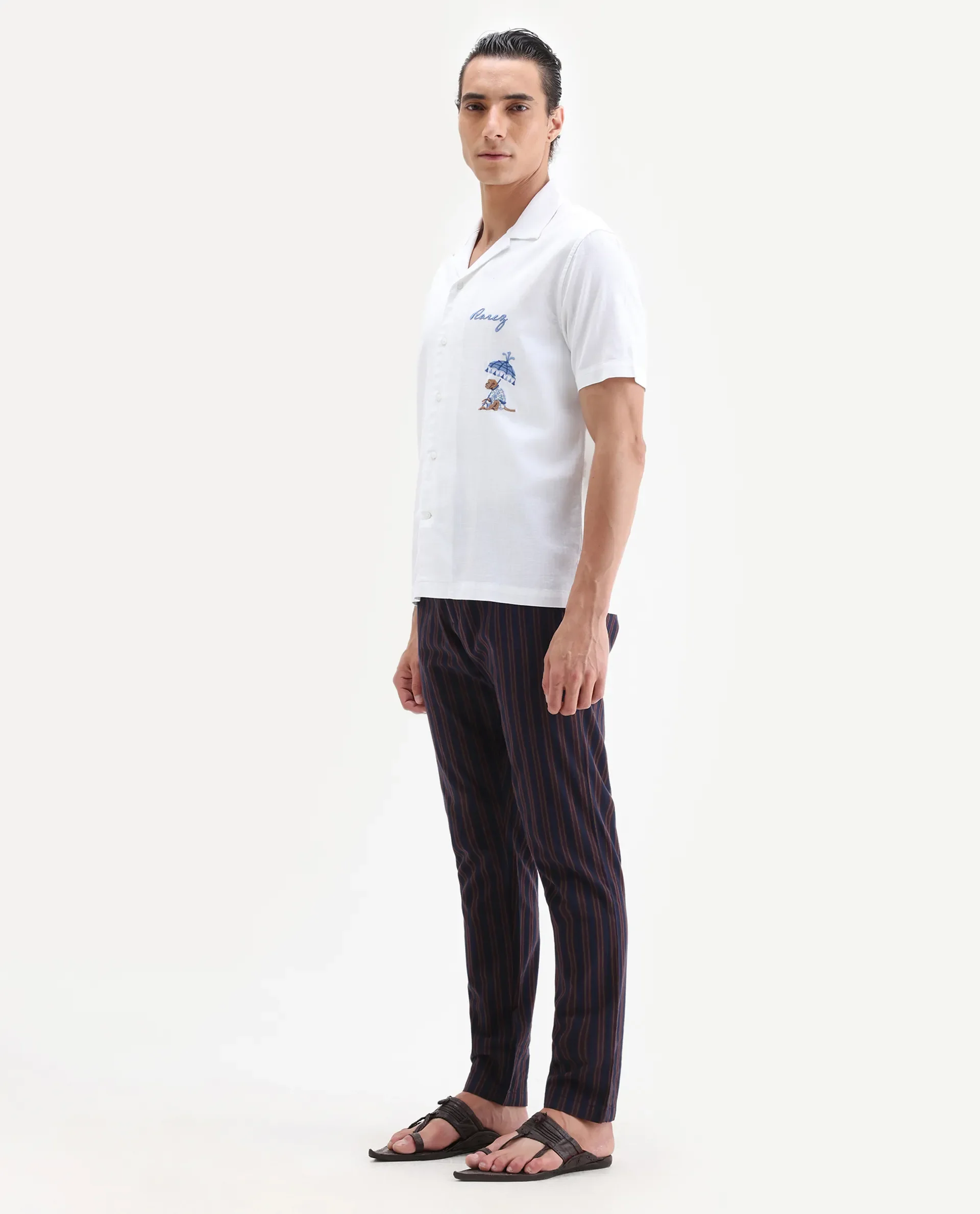 Rare Rabbit Men's Banny Navy Striped Print Slim Fit Trouser - Image 4