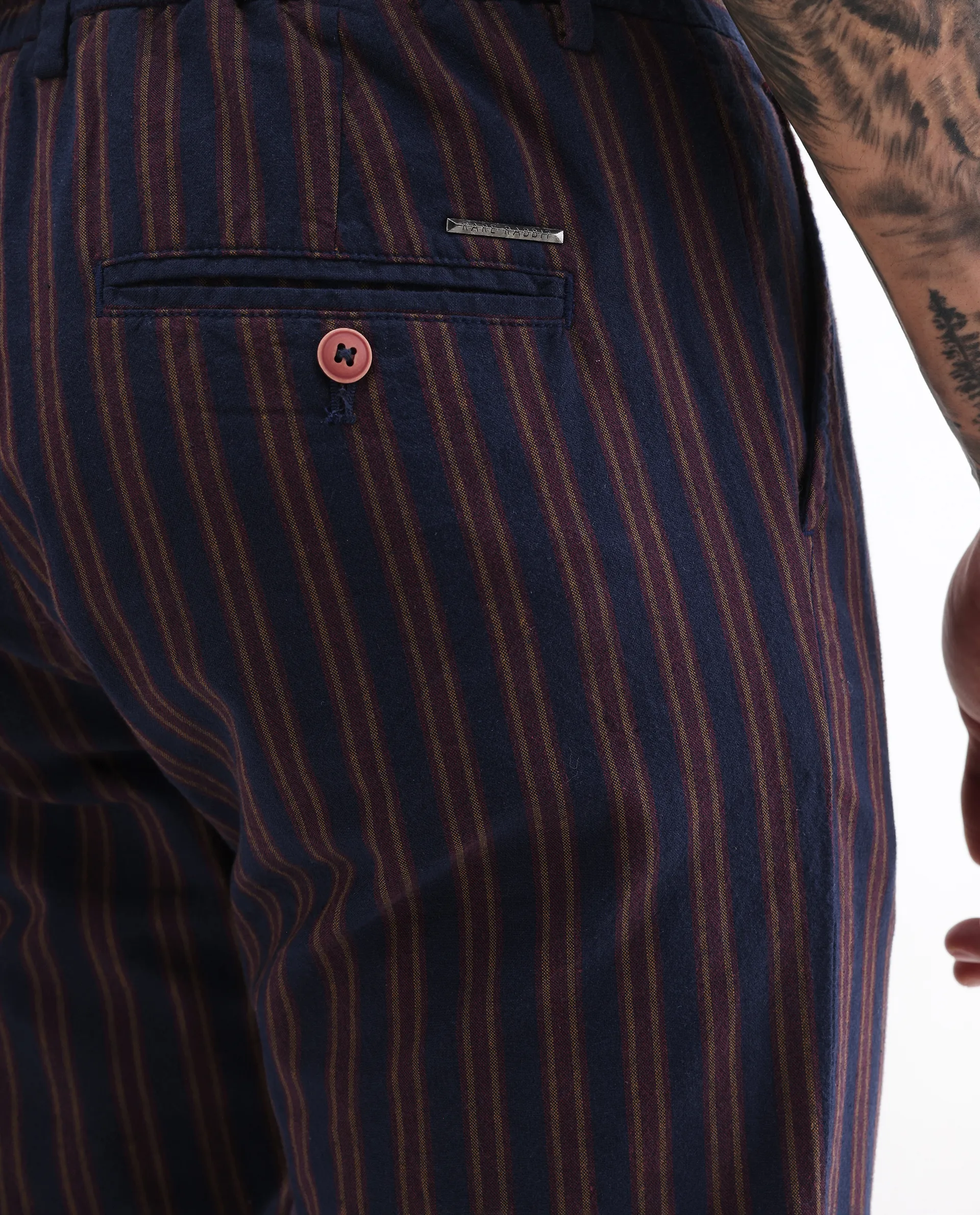Rare Rabbit Men's Banny Navy Striped Print Slim Fit Trouser - Image 6