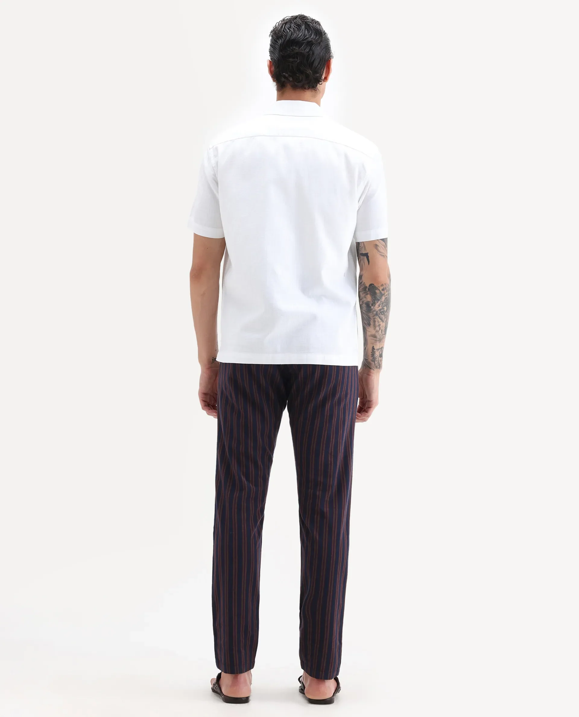 Rare Rabbit Men's Banny Navy Striped Print Slim Fit Trouser - Image 8