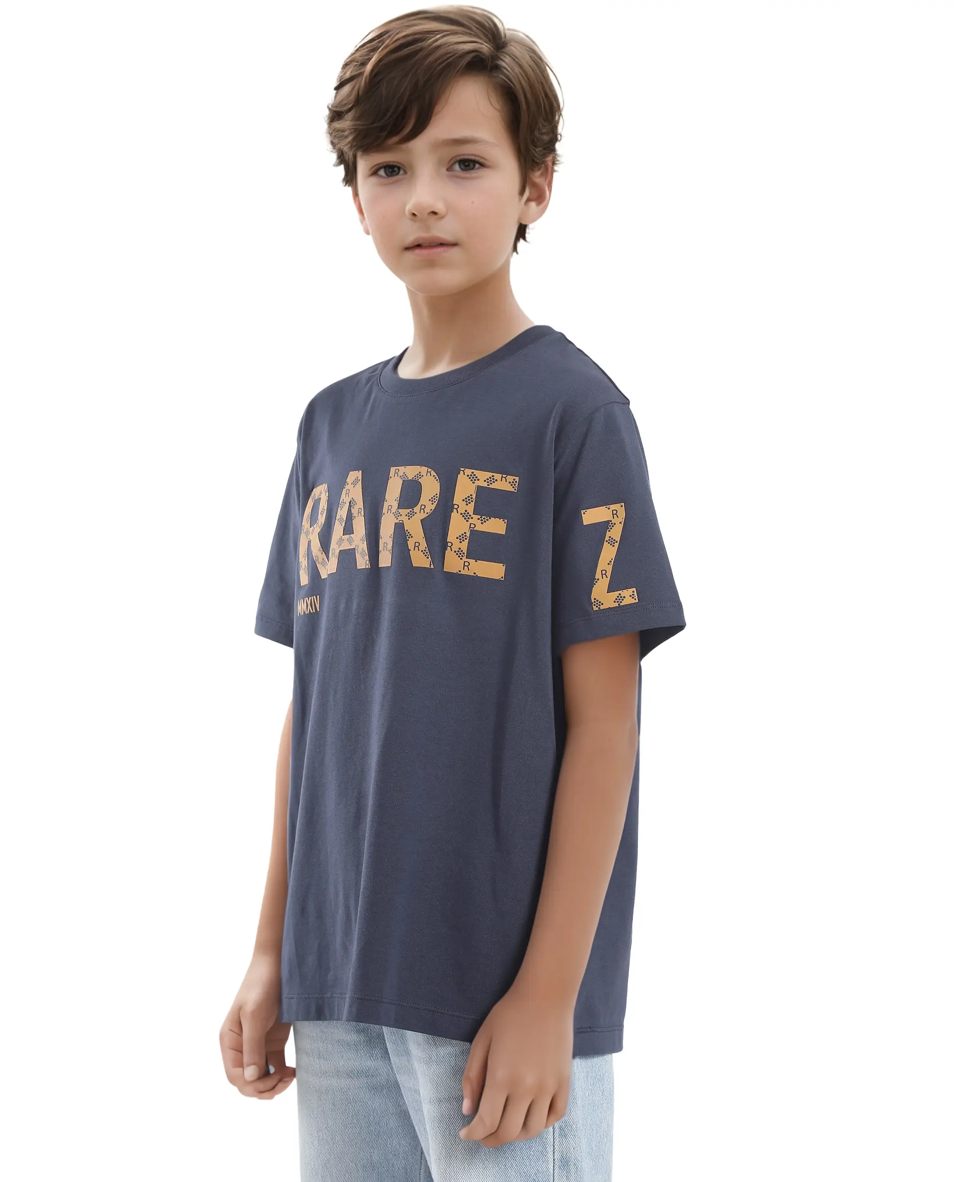 Rare Ones Kids Bant Navy Cotton Blend Half Sleeves Crew Neck Regular Fit Graphic Placement Print T-Shirt - Image 4