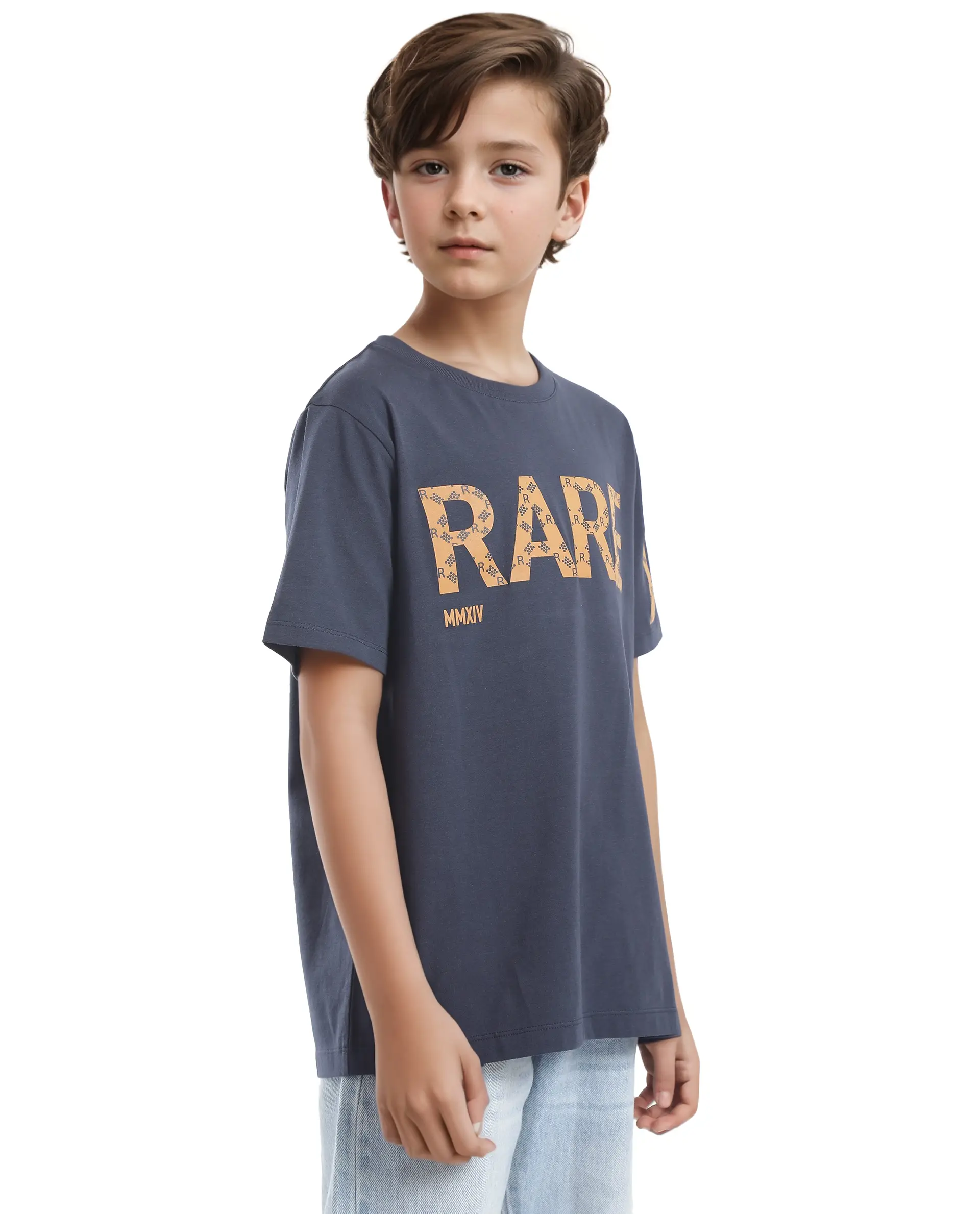 Rare Ones Kids Bant Navy Cotton Blend Half Sleeves Crew Neck Regular Fit Graphic Placement Print T-Shirt - Image 5