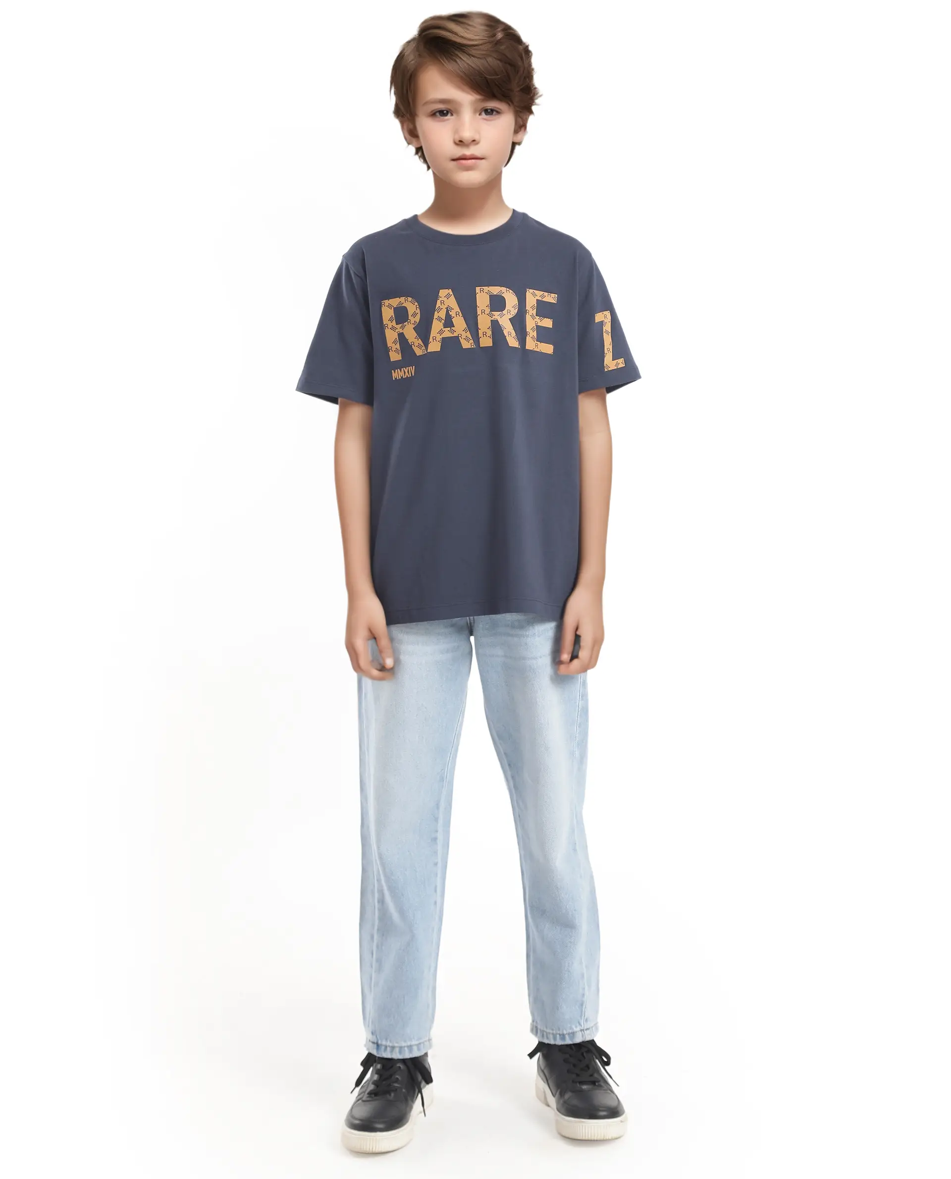 Rare Ones Kids Bant Navy Cotton Blend Half Sleeves Crew Neck Regular Fit Graphic Placement Print T-Shirt - Image 9