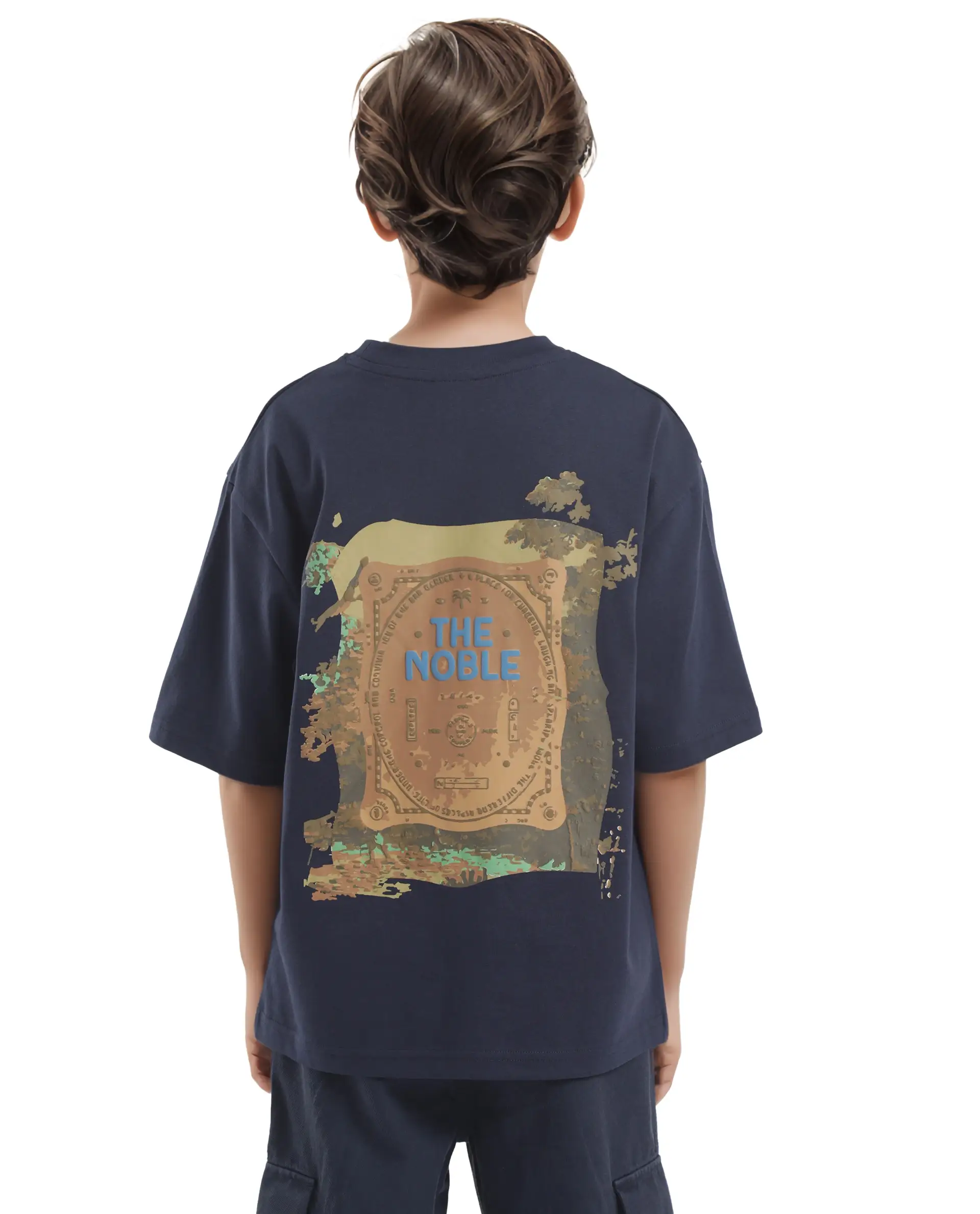 Rare Ones Kids Bany Navy Cotton Half Sleeves Crew Neck Oversized Fit Graphic Back Print T-Shirt - Image 10