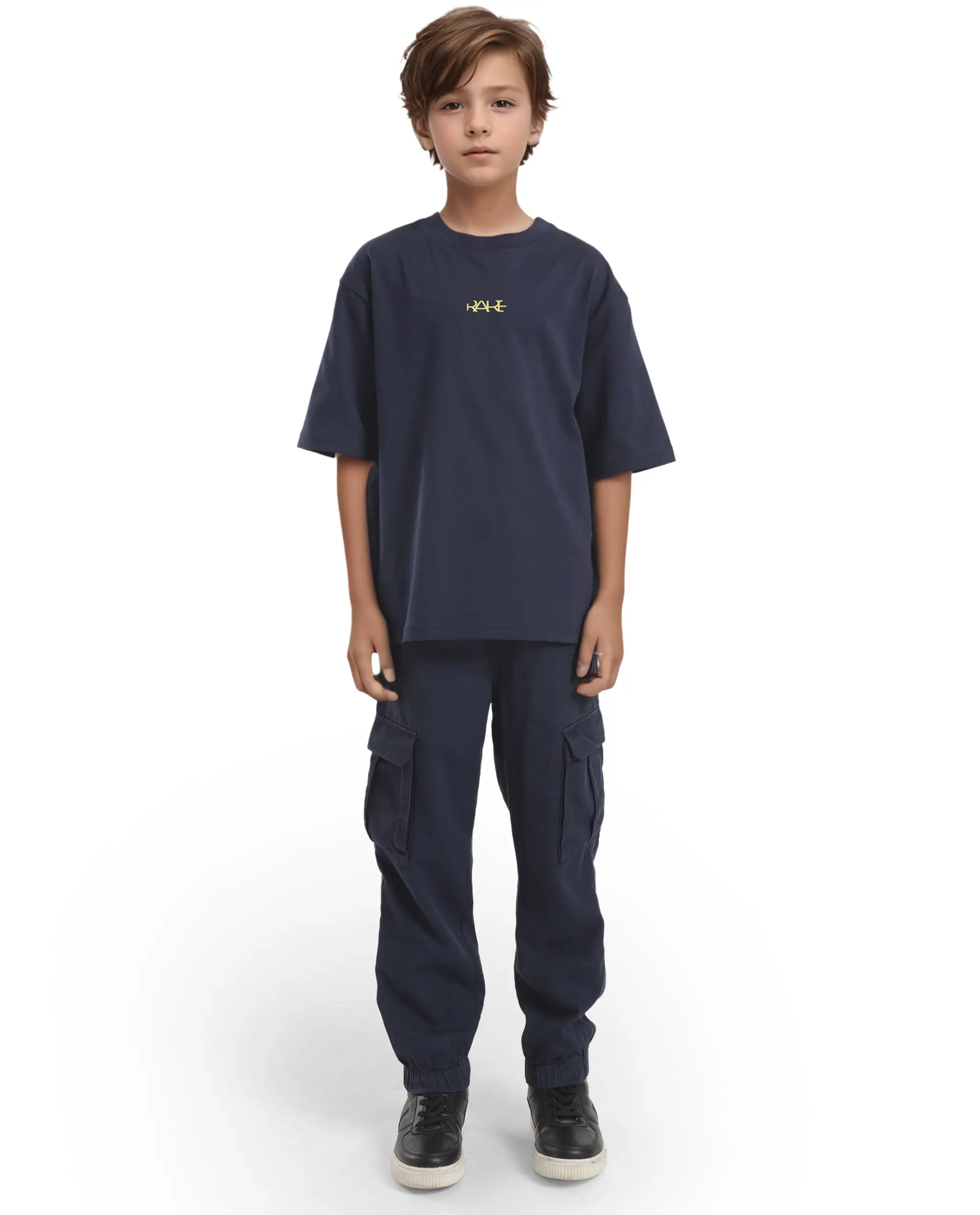 Rare Ones Kids Bany Navy Cotton Half Sleeves Crew Neck Oversized Fit Graphic Back Print T-Shirt - Image 5