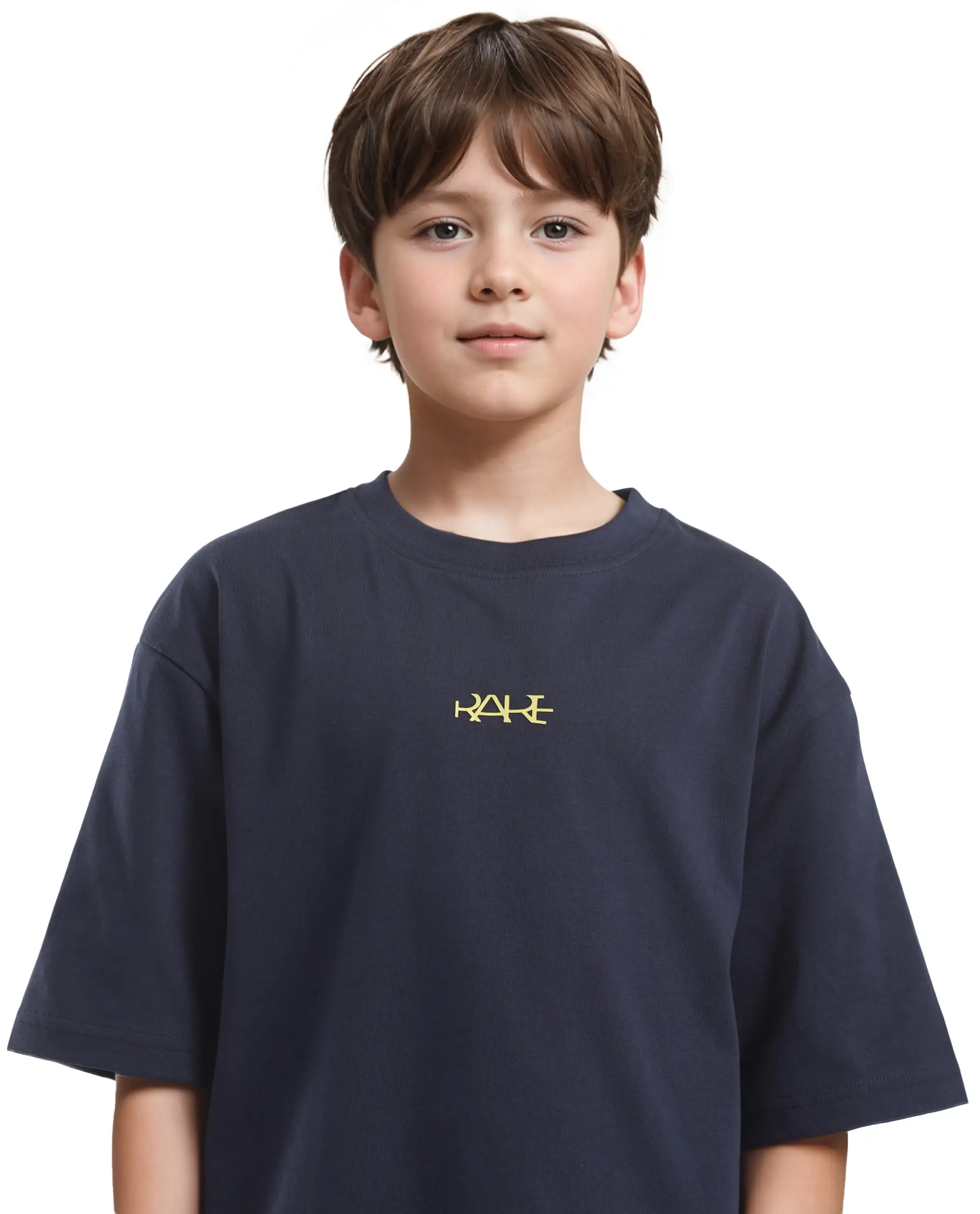 Rare Ones Kids Bany Navy Cotton Half Sleeves Crew Neck Oversized Fit Graphic Back Print T-Shirt - Image 6