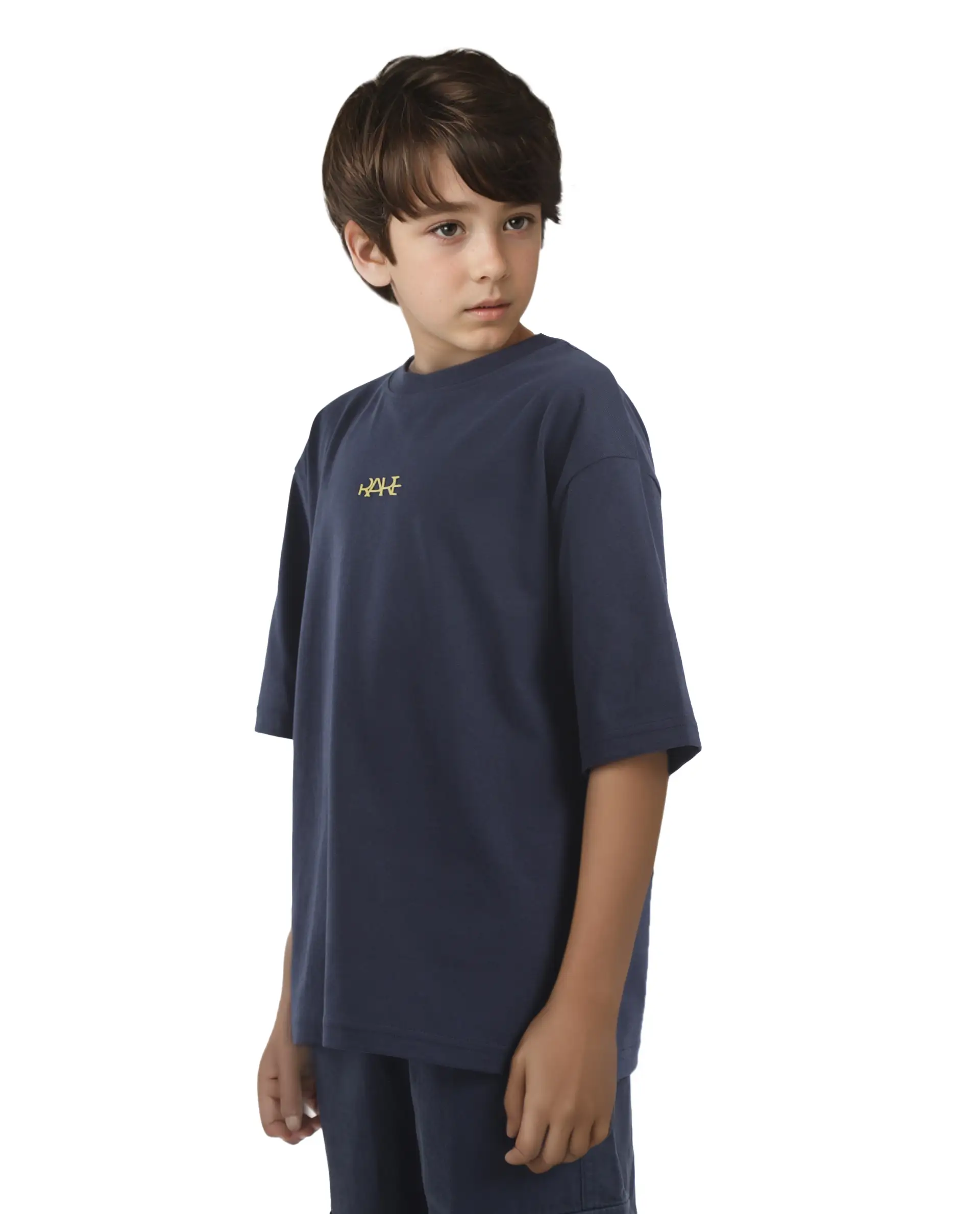 Rare Ones Kids Bany Navy Cotton Half Sleeves Crew Neck Oversized Fit Graphic Back Print T-Shirt - Image 8