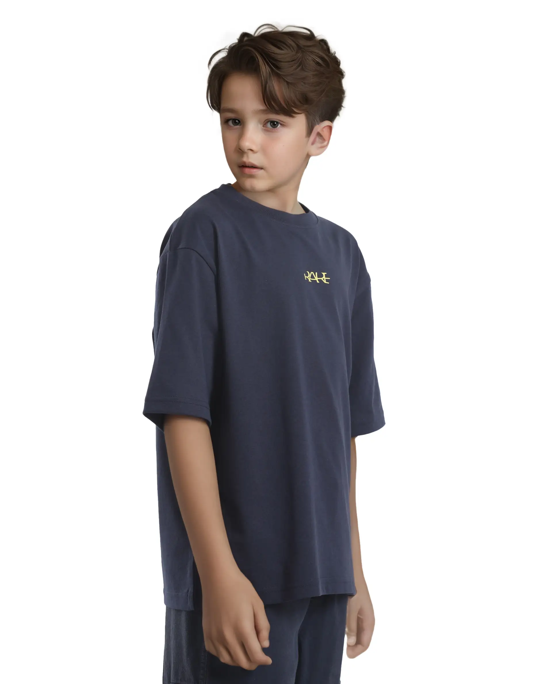 Rare Ones Kids Bany Navy Cotton Half Sleeves Crew Neck Oversized Fit Graphic Back Print T-Shirt - Image 9