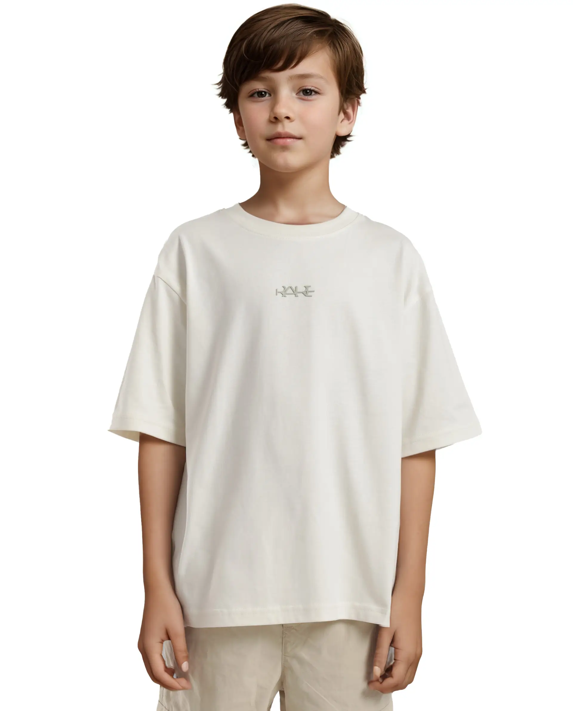 Rare Ones Kids Bany Off White Cotton Half Sleeves Crew Neck Oversized Fit Graphic Back Print T-Shirt - Image 5