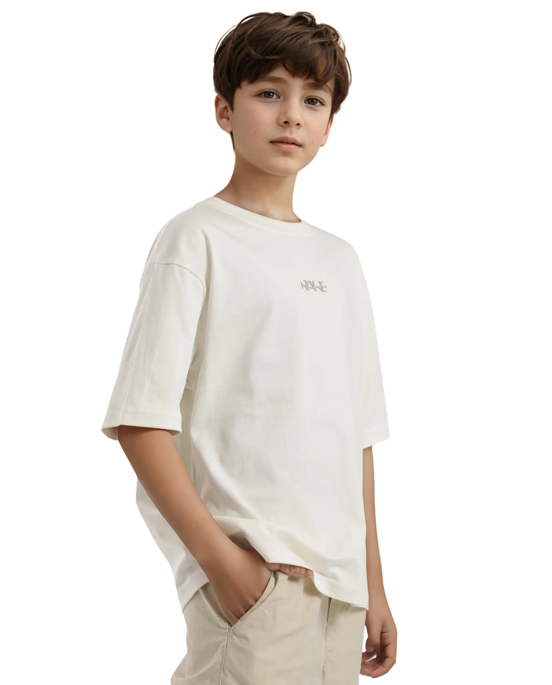 Rare Ones Kids Bany Off White Cotton Half Sleeves Crew Neck Oversized Fit Graphic Back Print T-Shirt - Image 7