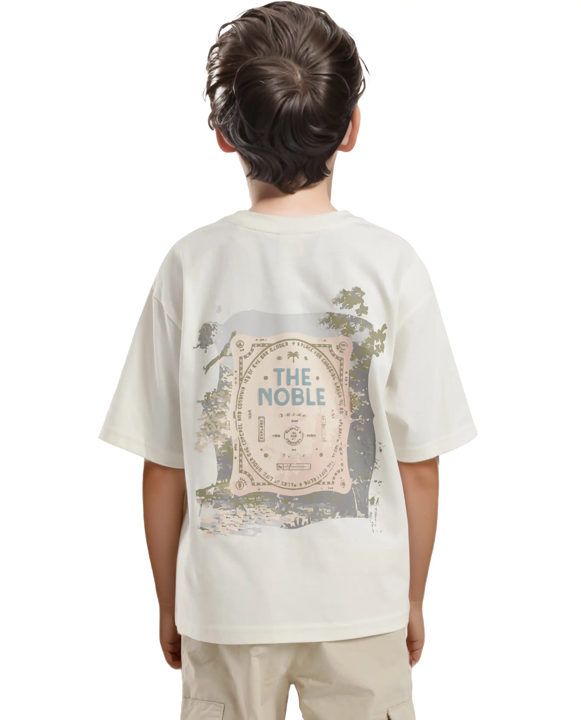 Rare Ones Kids Bany Off White Cotton Half Sleeves Crew Neck Oversized Fit Graphic Back Print T-Shirt - Image 8