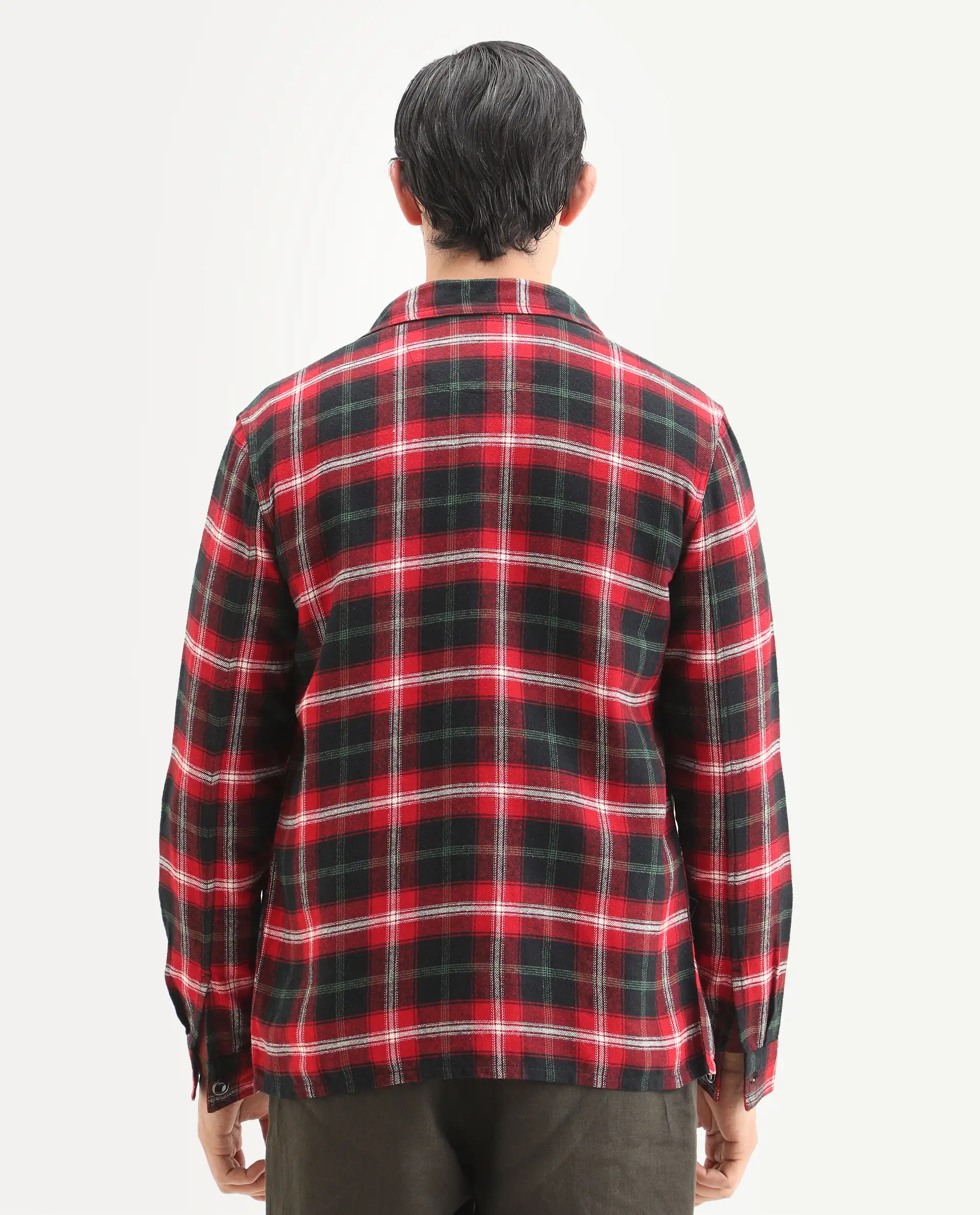 Rare Rabbit Men's Bardot Dark Red Cotton Checked Print Relaxed Fit Full Sleeve Collared Shacket - Image 7