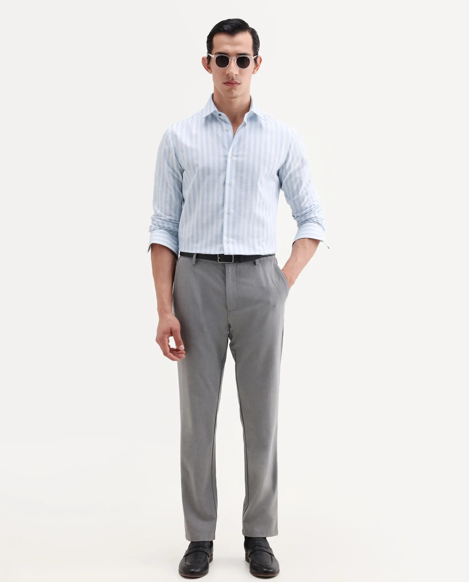 Rare Rabbit Men's Bario Blue Linen Blend Fabric Full Sleeve Spread Collar Regular Striped Shirt - Image 2