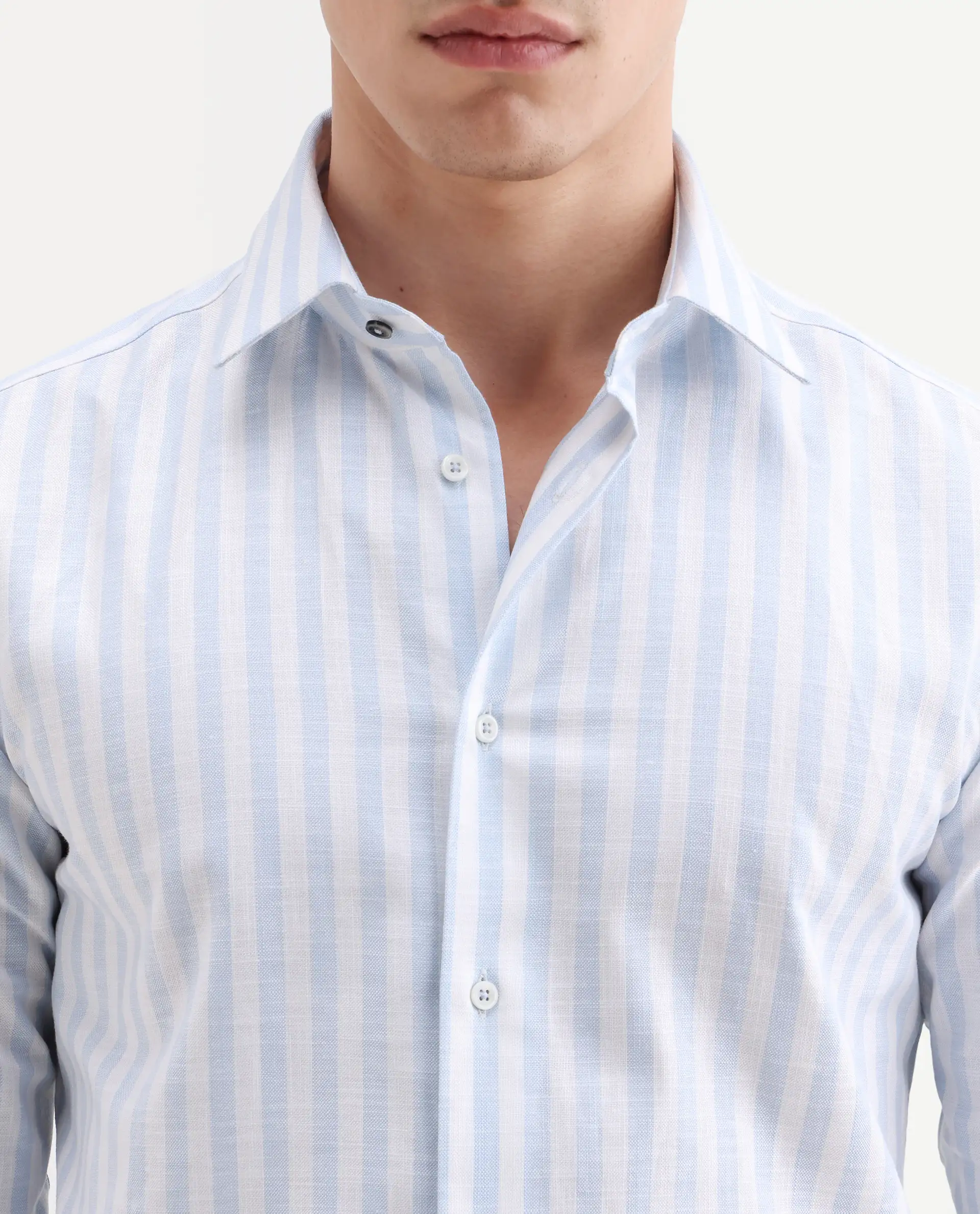 Rare Rabbit Men's Bario Blue Linen Blend Fabric Full Sleeve Spread Collar Regular Striped Shirt - Image 3