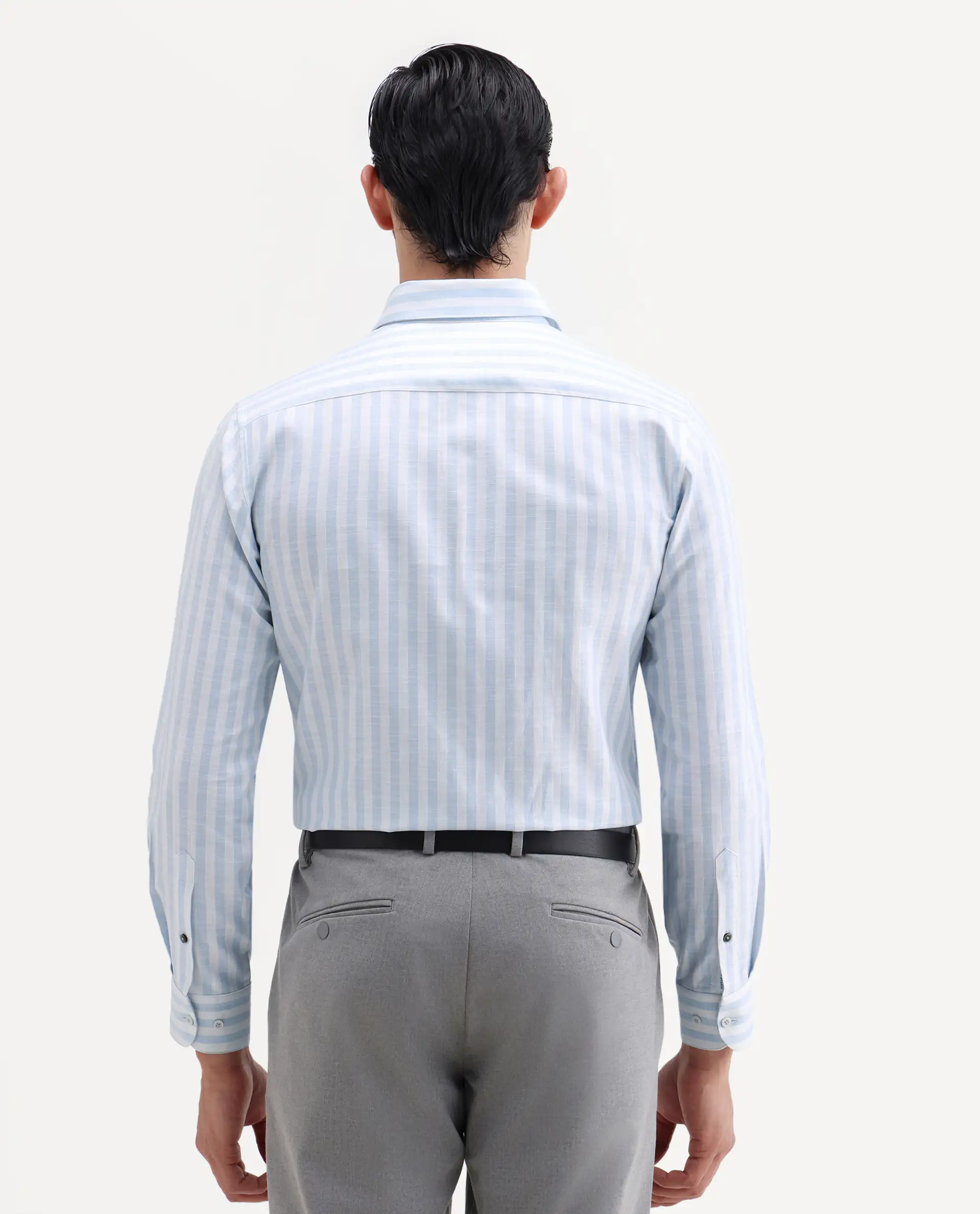 Rare Rabbit Men's Bario Blue Linen Blend Fabric Full Sleeve Spread Collar Regular Striped Shirt - Image 7